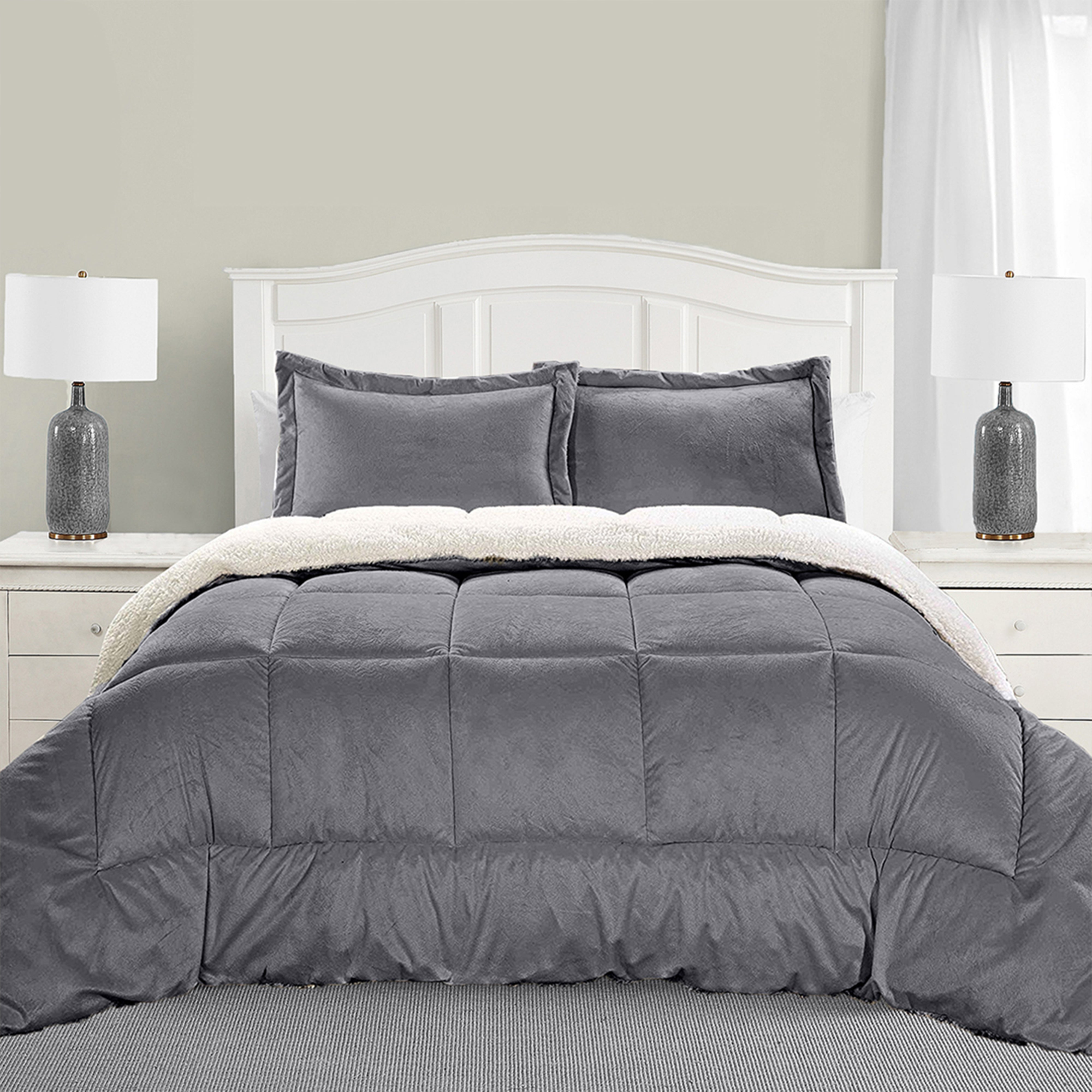 Everlaneas 3-Piece Micro-Suede Reversible Sherpa - Solid Color Design Comforter Set