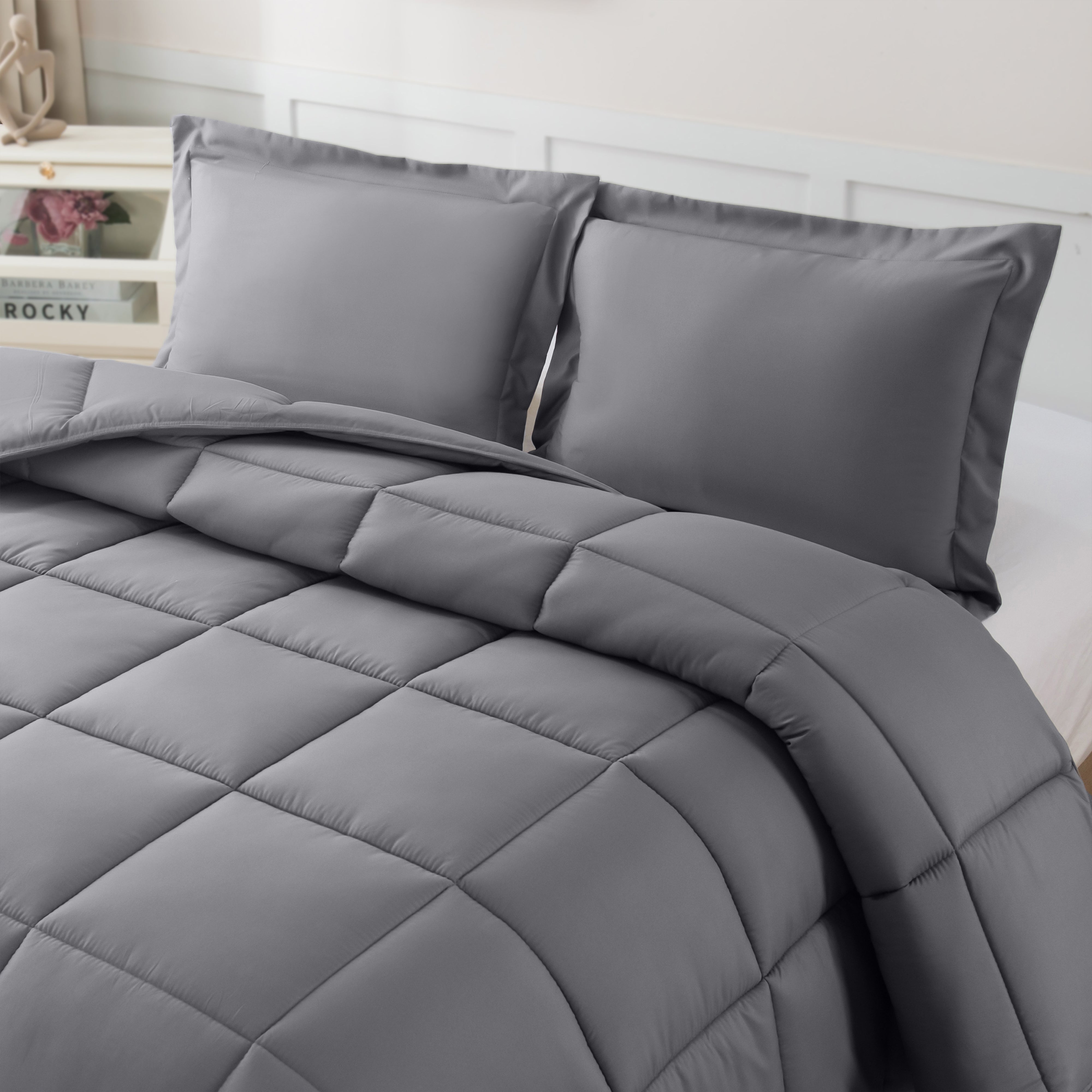 Everlaneas 3-Piece Solid Box Stitched Comforter & Shams - Double-Filled Comforter