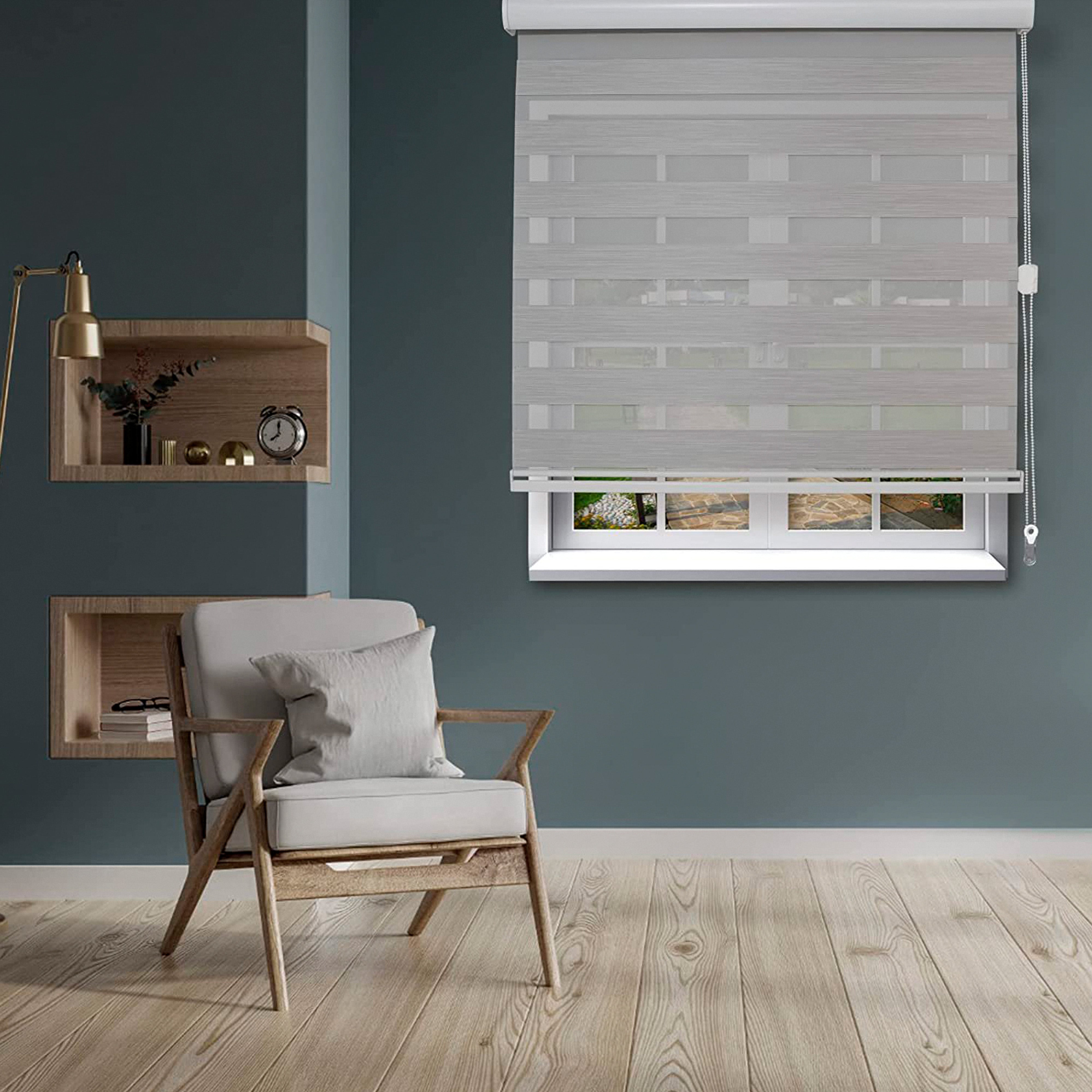 Everlaneas Corded Zebra Blinds, Dual Layer Window Treatments Sheer Light Control