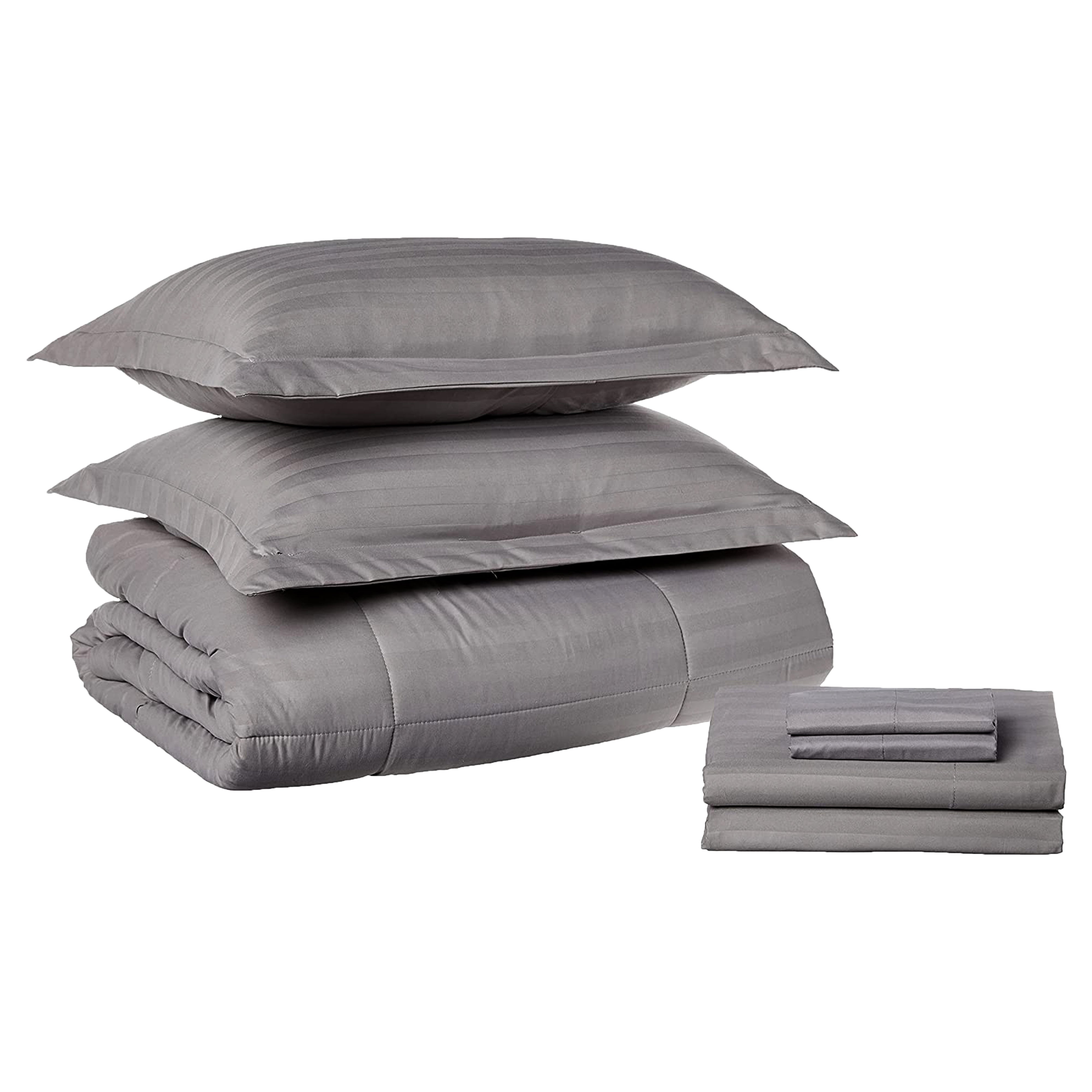 Everlaneas 8-Piece Dobby Stripe Comforter Set - Includes 4-Piece Sheet Set with Double Sided Storage Pockets