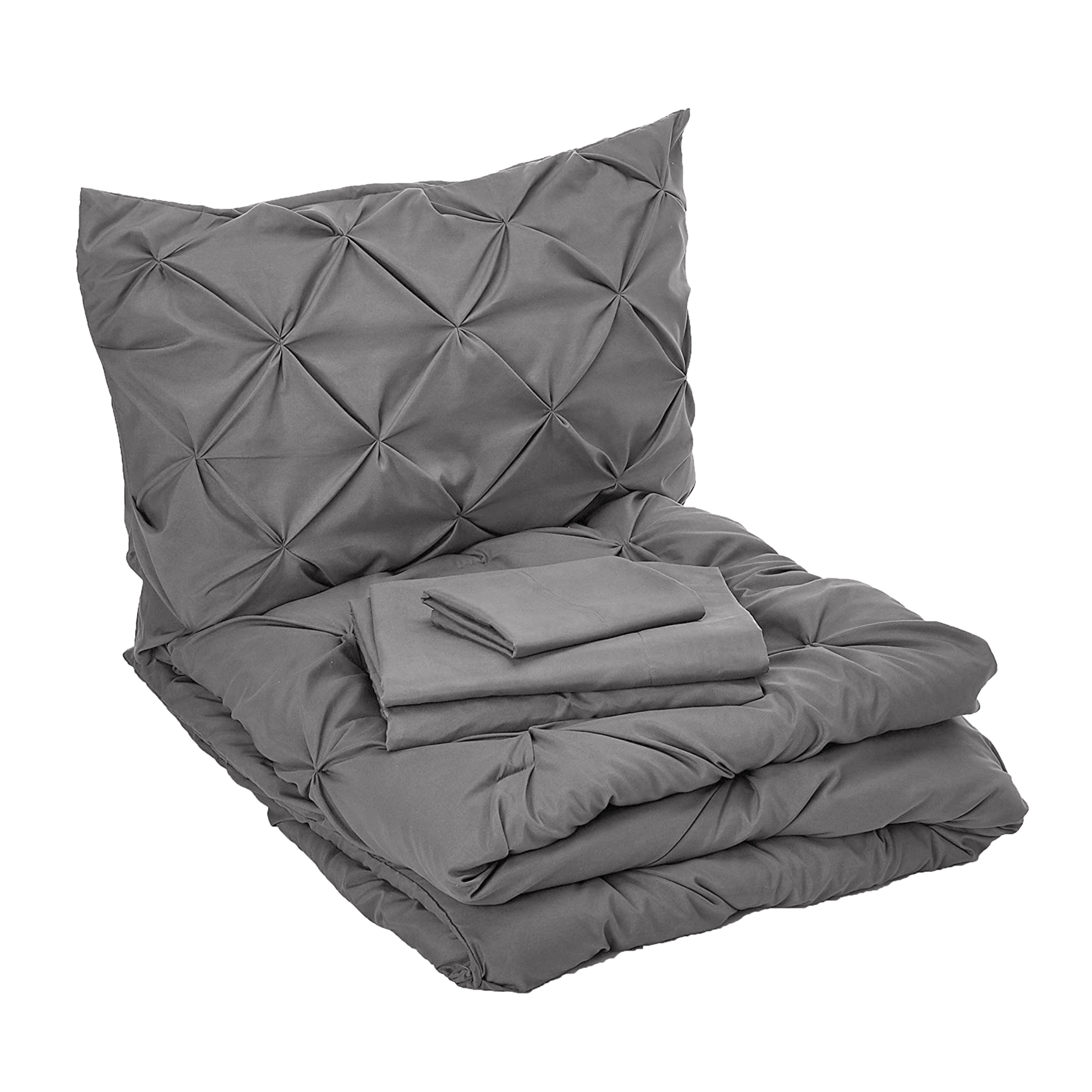 Everlaneas 8-Piece Pintuck Pinch Pleated Comforter Set - Includes 4-Piece Sheet Set with Double Sided Storage Pockets