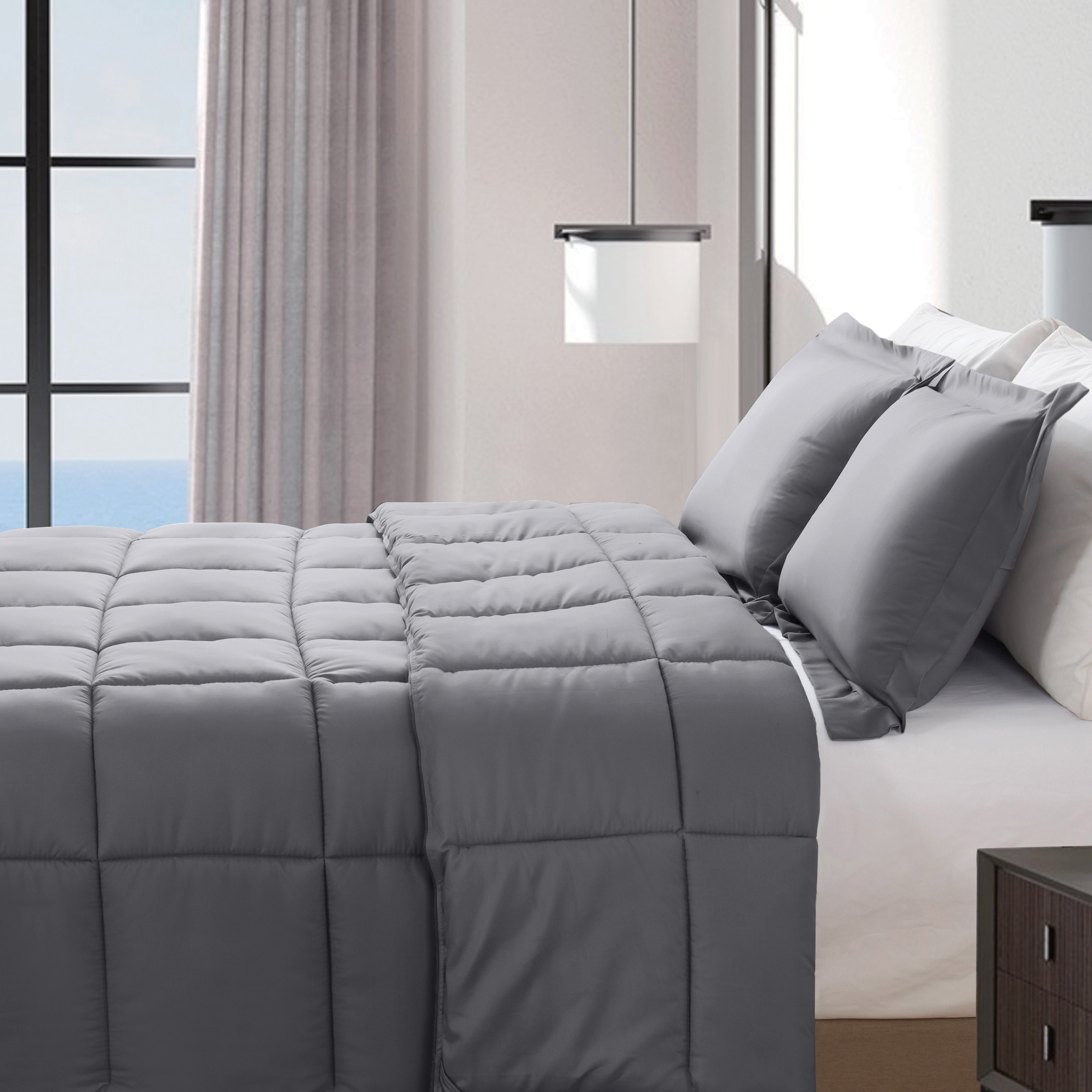 Everlaneas 3-Piece Solid Box Stitched Comforter & Shams - Double-Filled Comforter