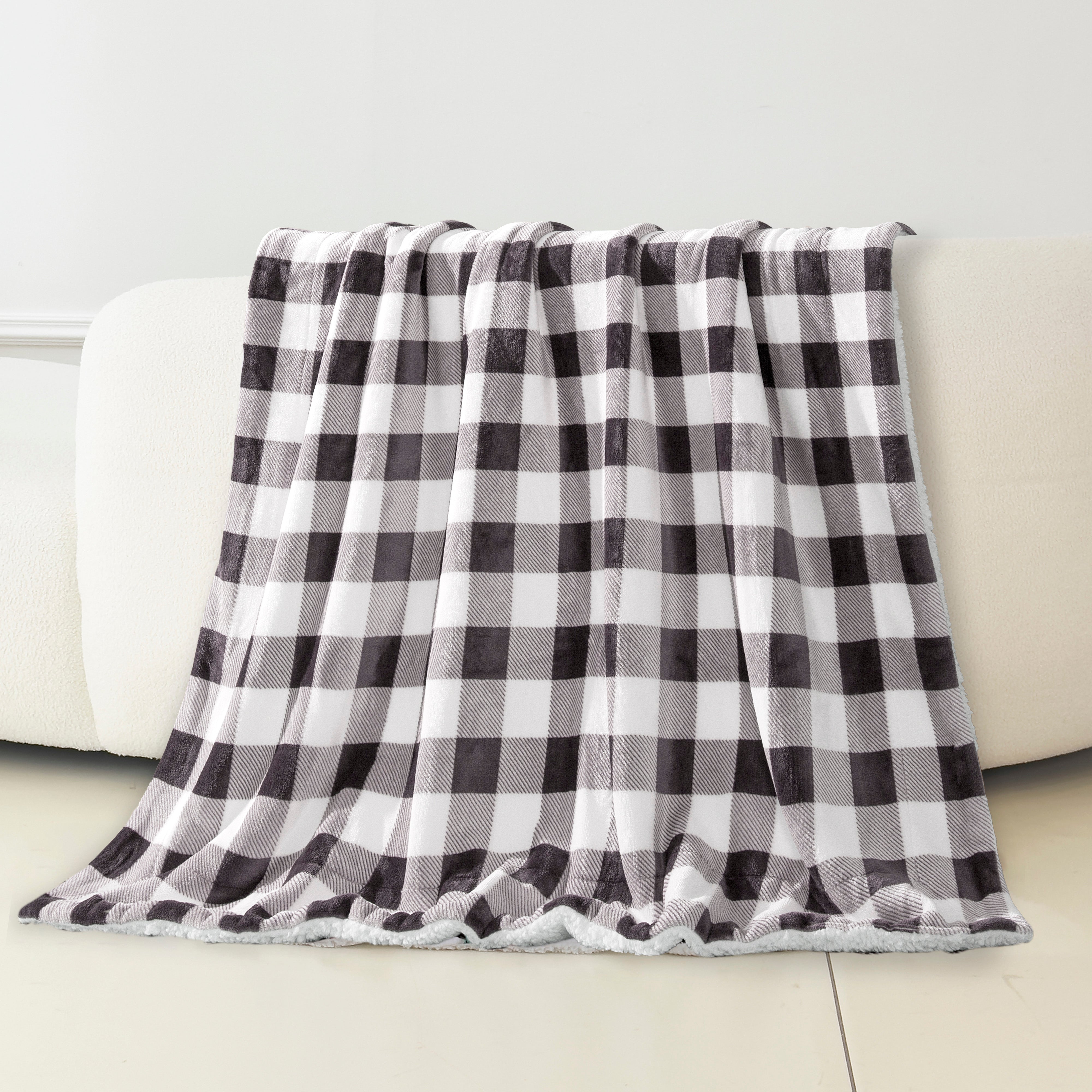 Everlaneas Buffalo Plaid Flannel Fleece Sherpa Throw Blanket
