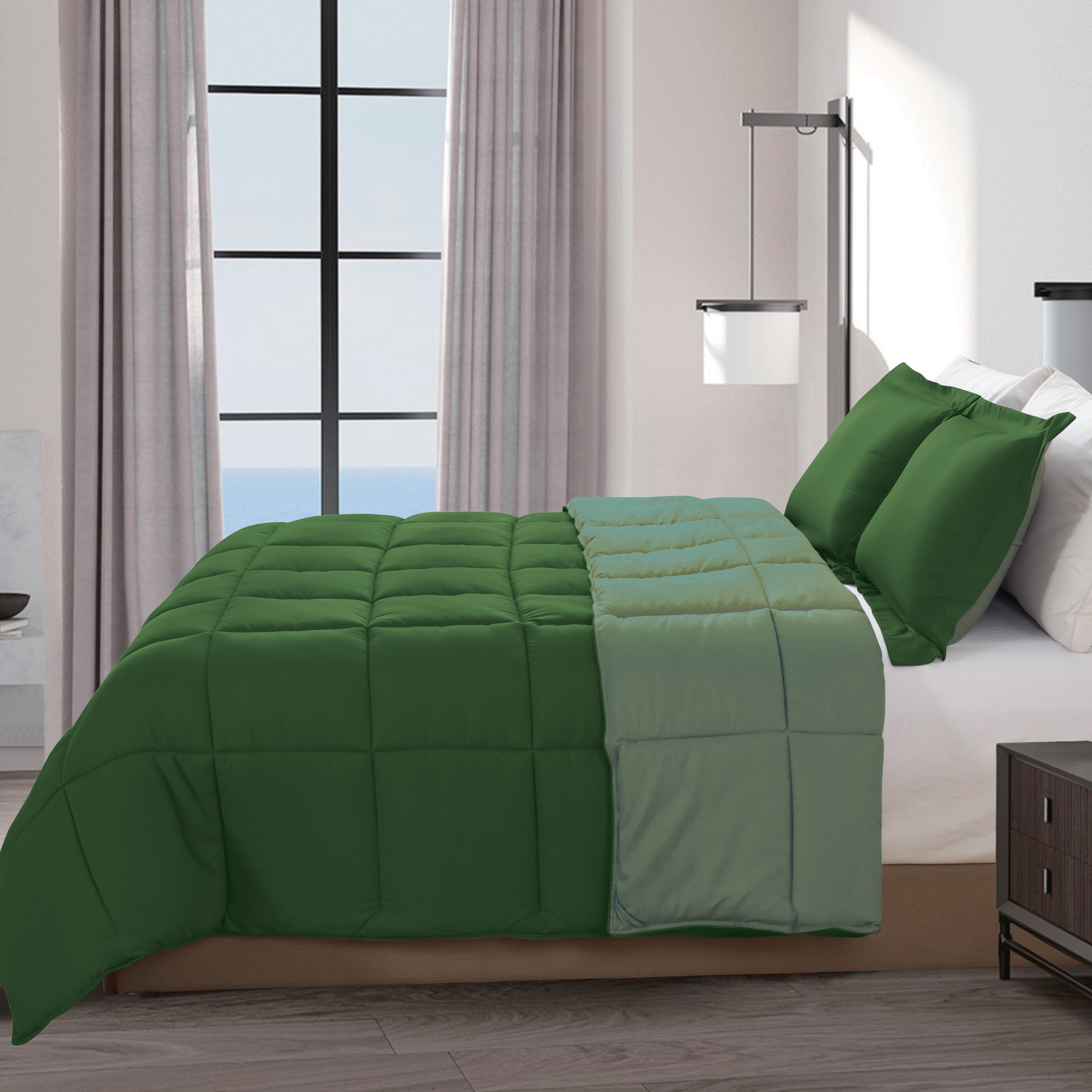 Everlaneas Reversible 3-Piece Box Stitched Comforter & Shams - Duvet Insert with 4 Corner Tabs