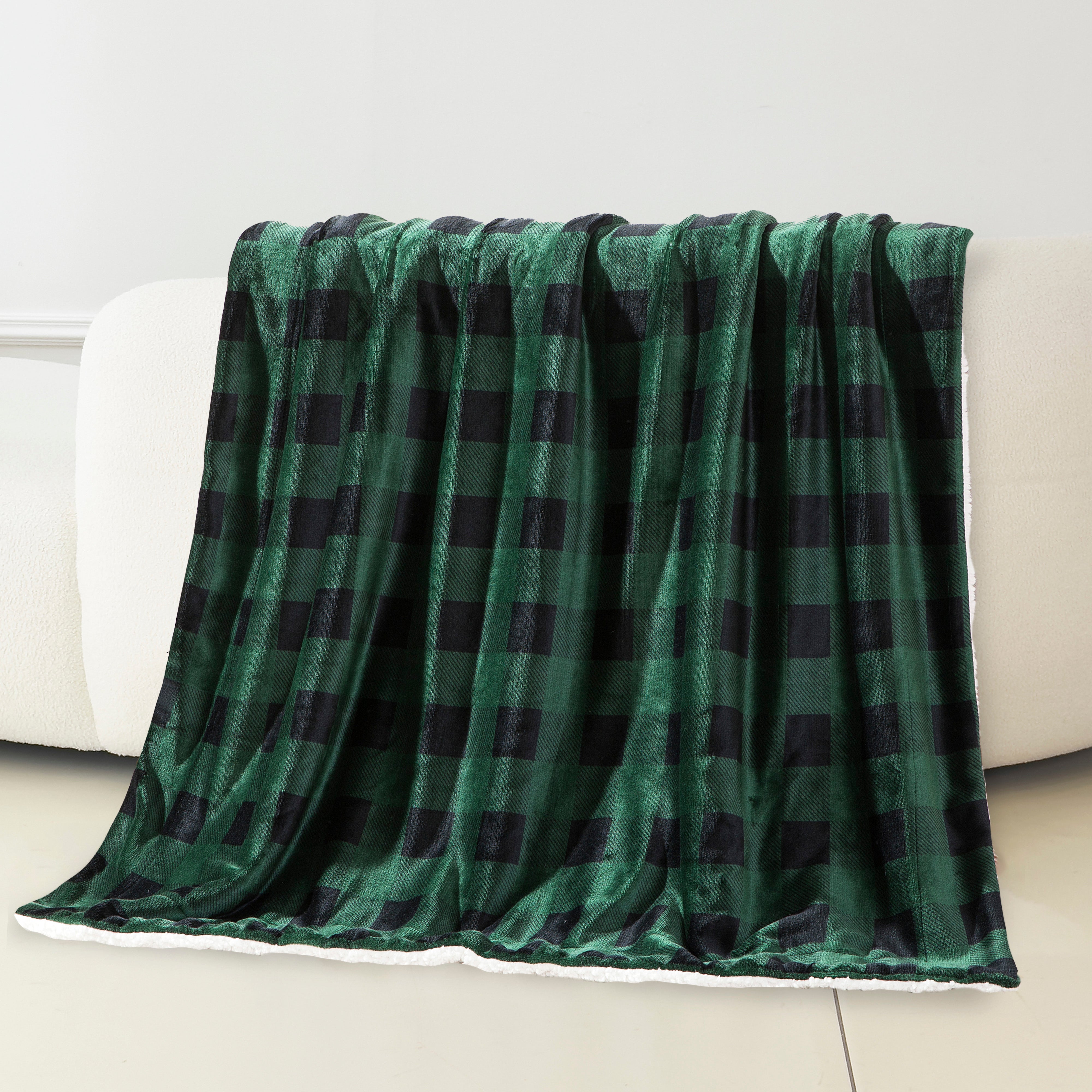 Everlaneas Buffalo Plaid Flannel Fleece Sherpa Throw Blanket