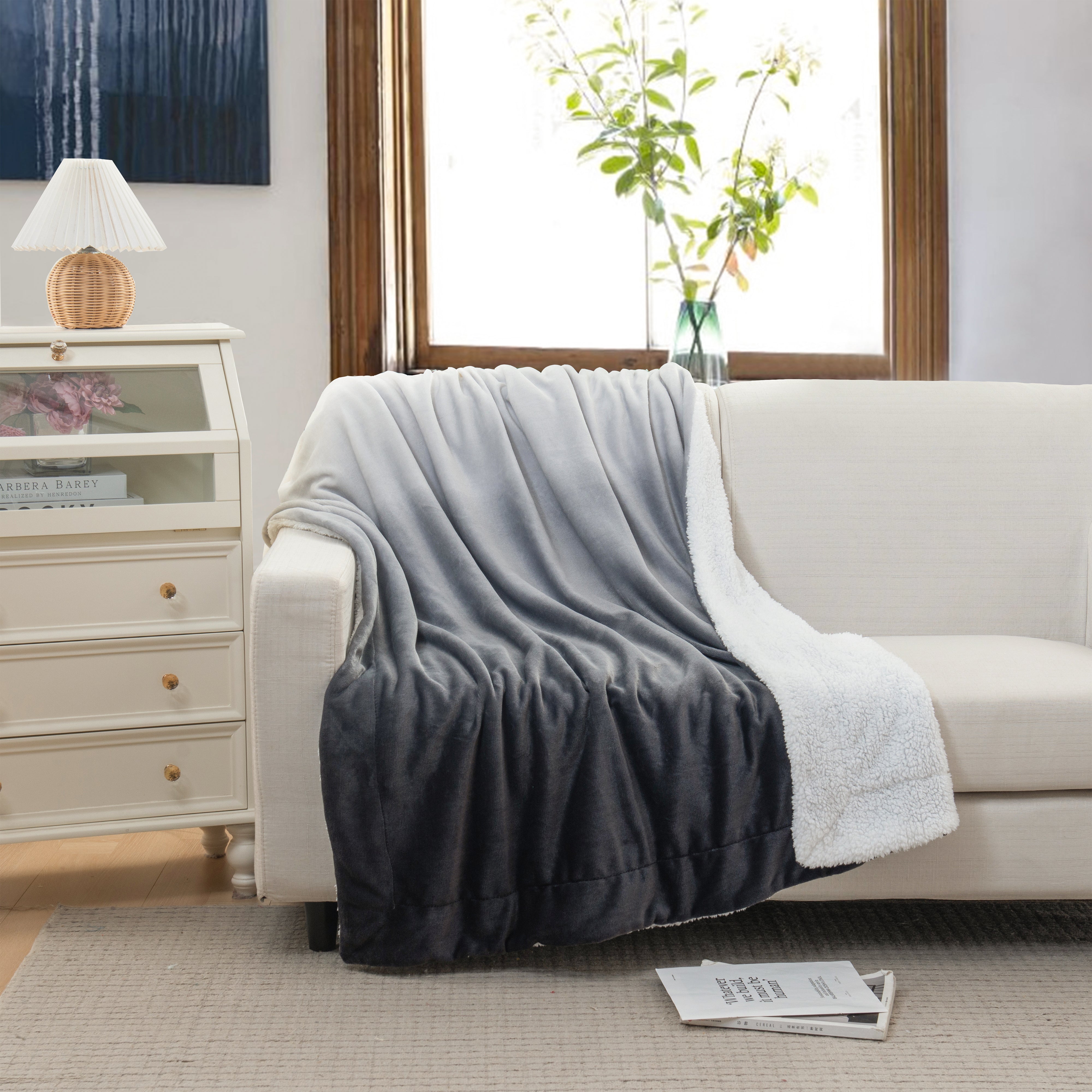 Everlaneas Ombre Printed - Sherpa Backed Plush Throw Blankets - 50 x 60 inches