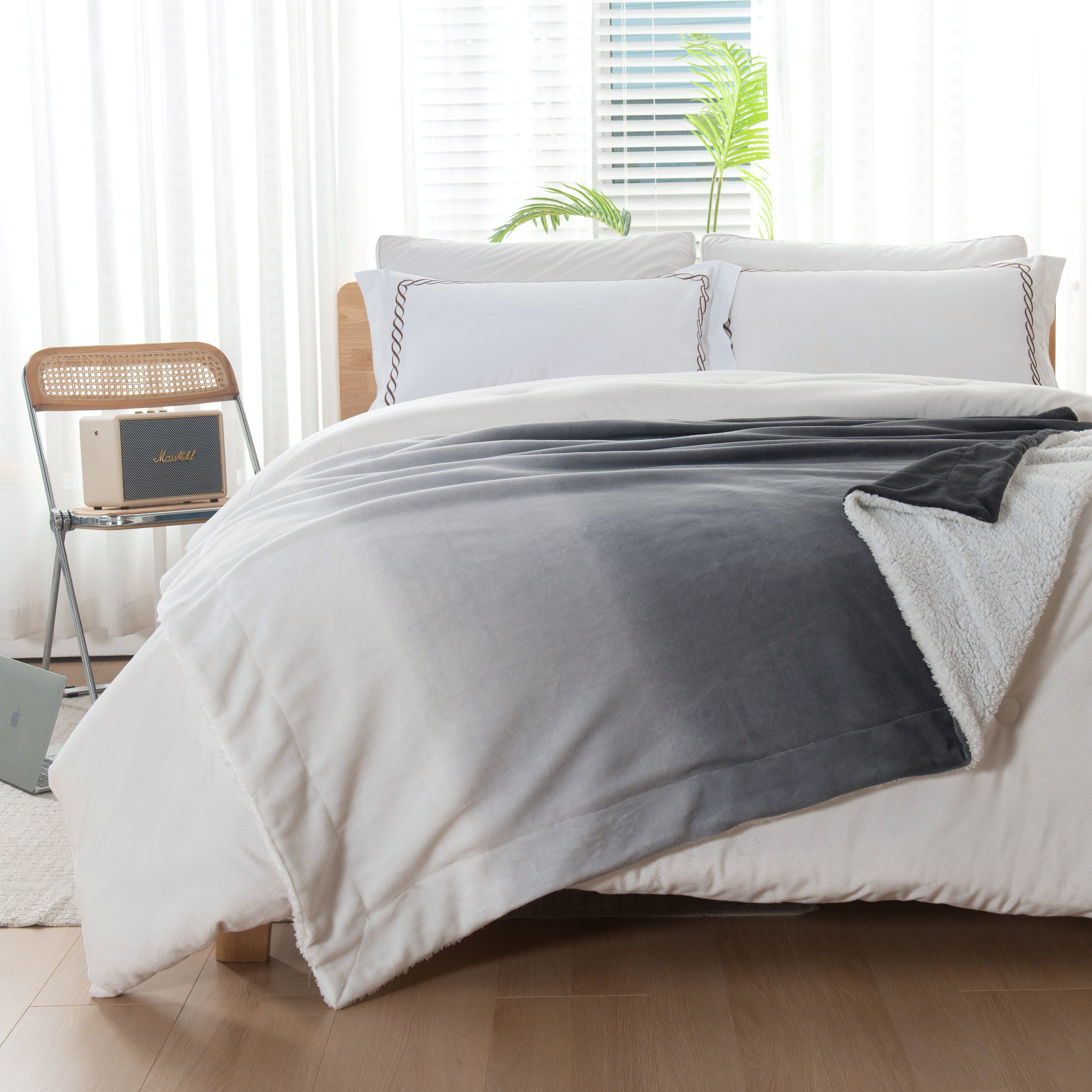 Everlaneas Ombre Printed - Sherpa Backed Plush Throw Blankets - 50 x 60 inches