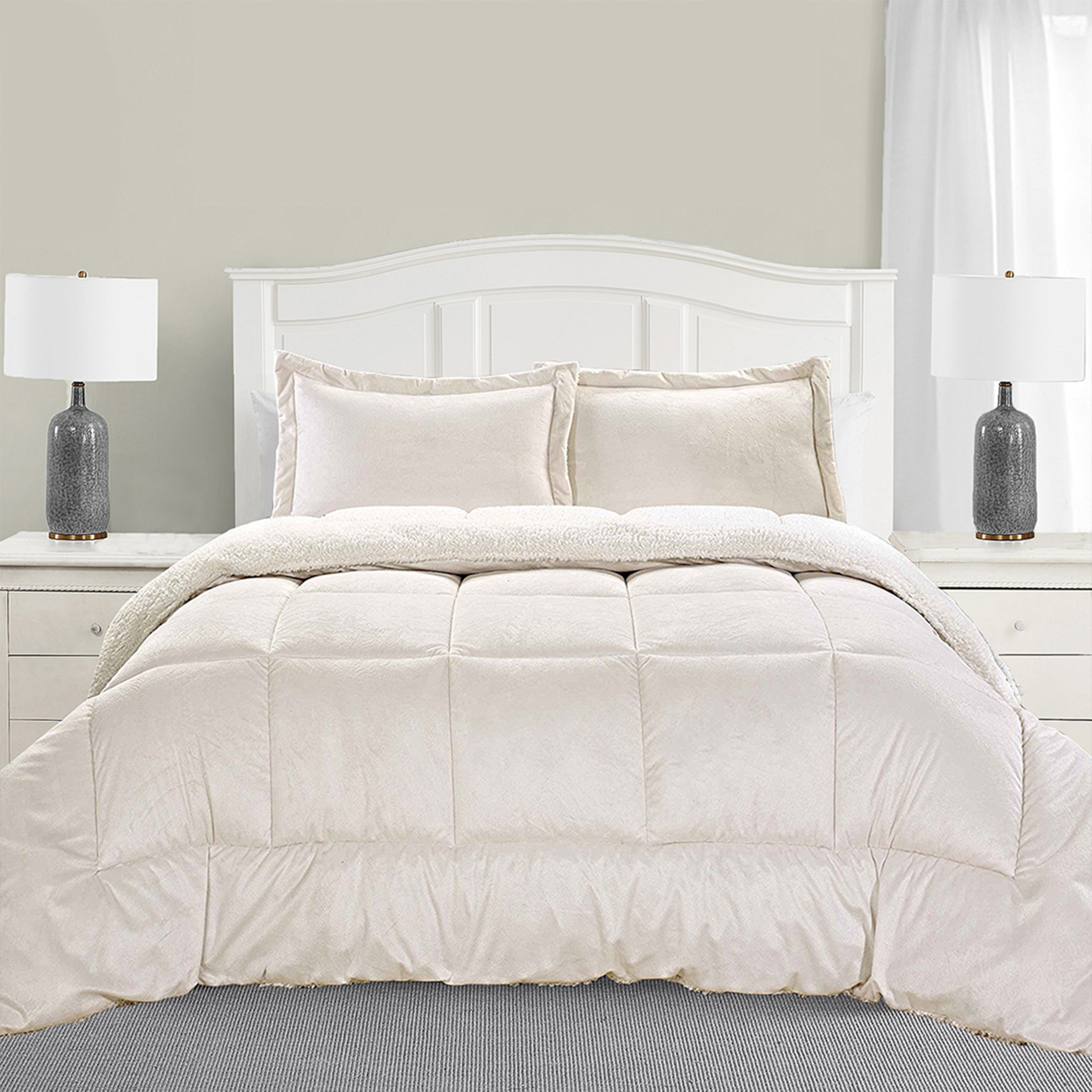 Everlaneas 3-Piece Micro-Suede Reversible Sherpa - Solid Color Design Comforter Set