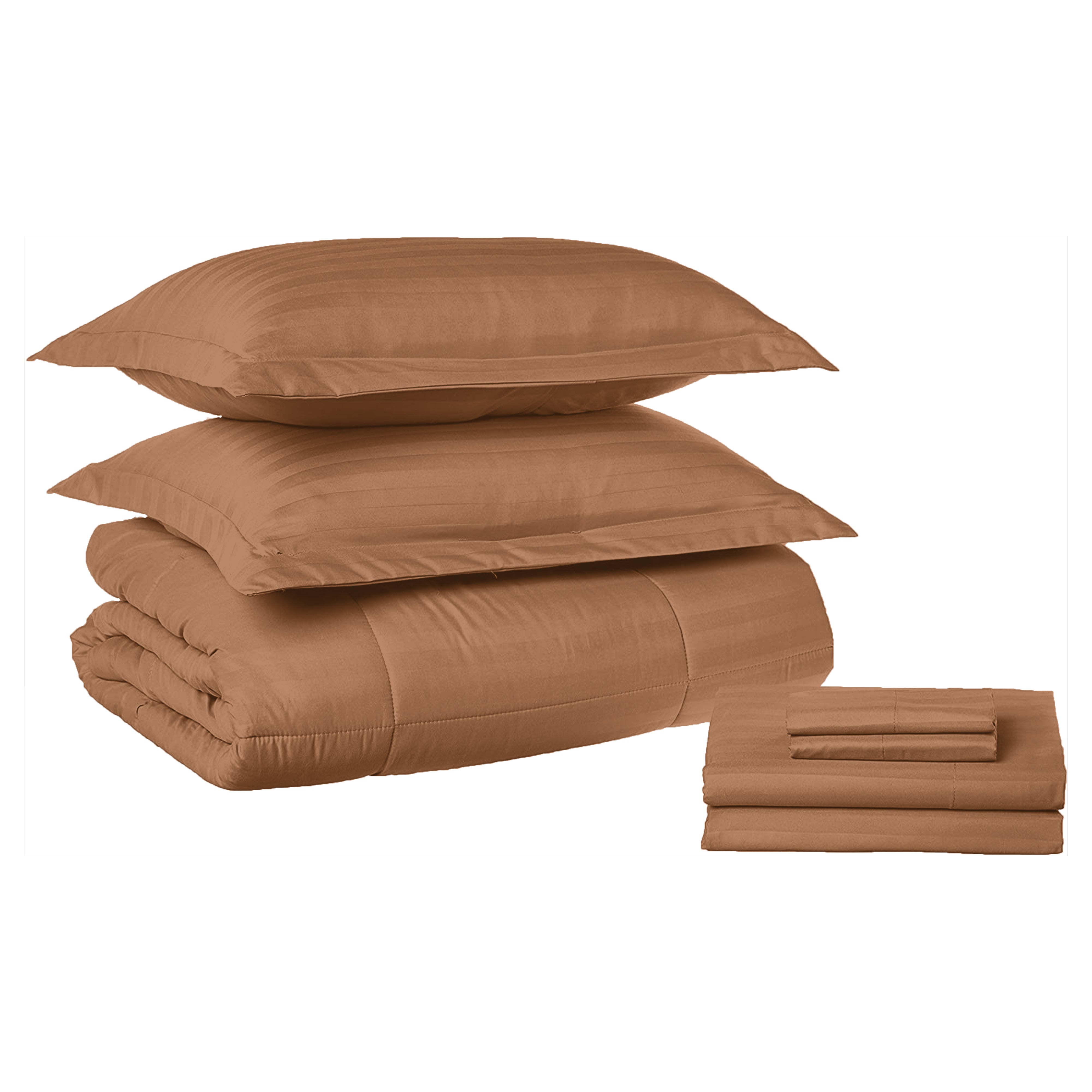 Everlaneas 8-Piece Dobby Stripe Comforter Set - Includes 4-Piece Sheet Set with Double Sided Storage Pockets