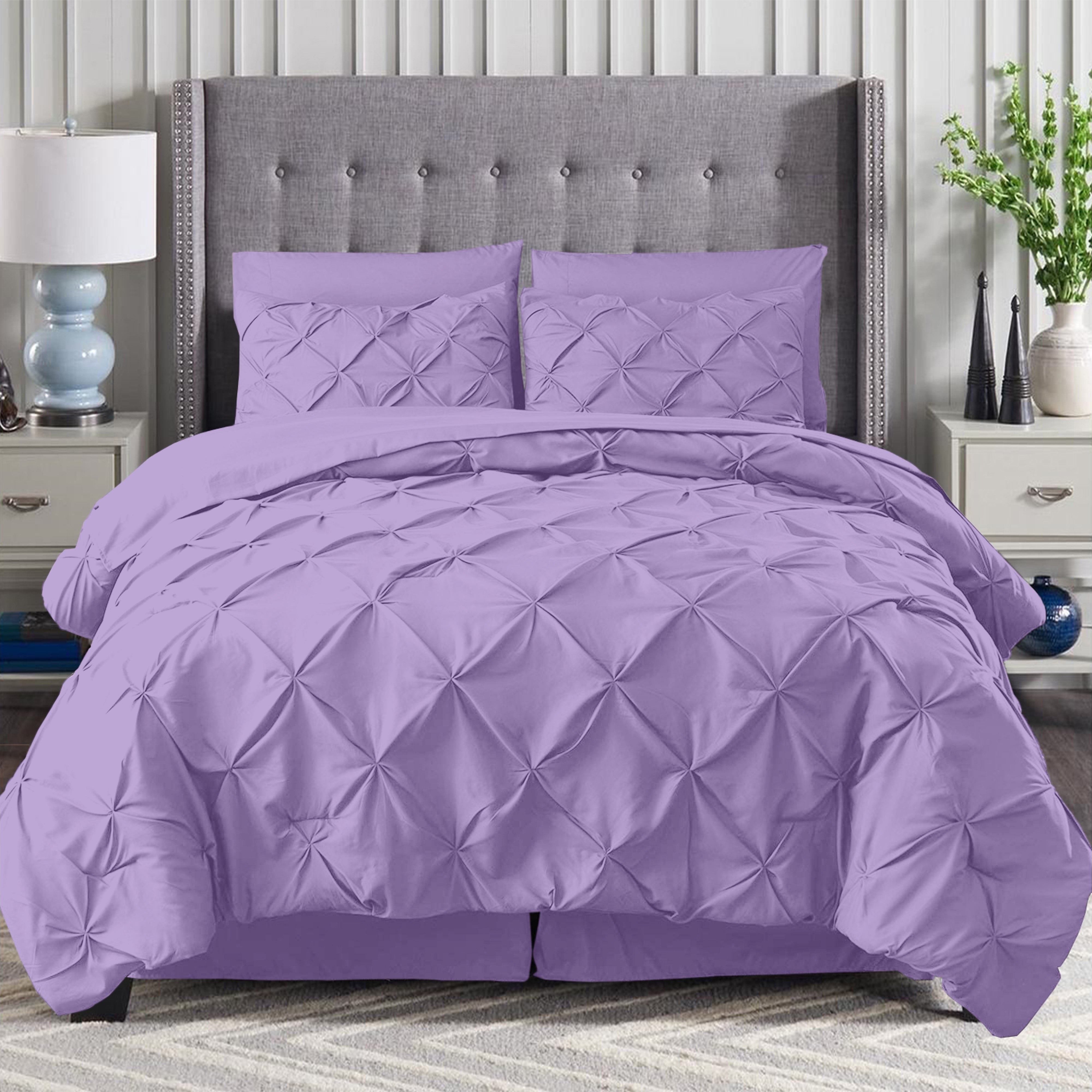 Everlaneas 8-Piece Pintuck Pinch Pleated Comforter Set - Includes 4-Piece Sheet Set with Double Sided Storage Pockets