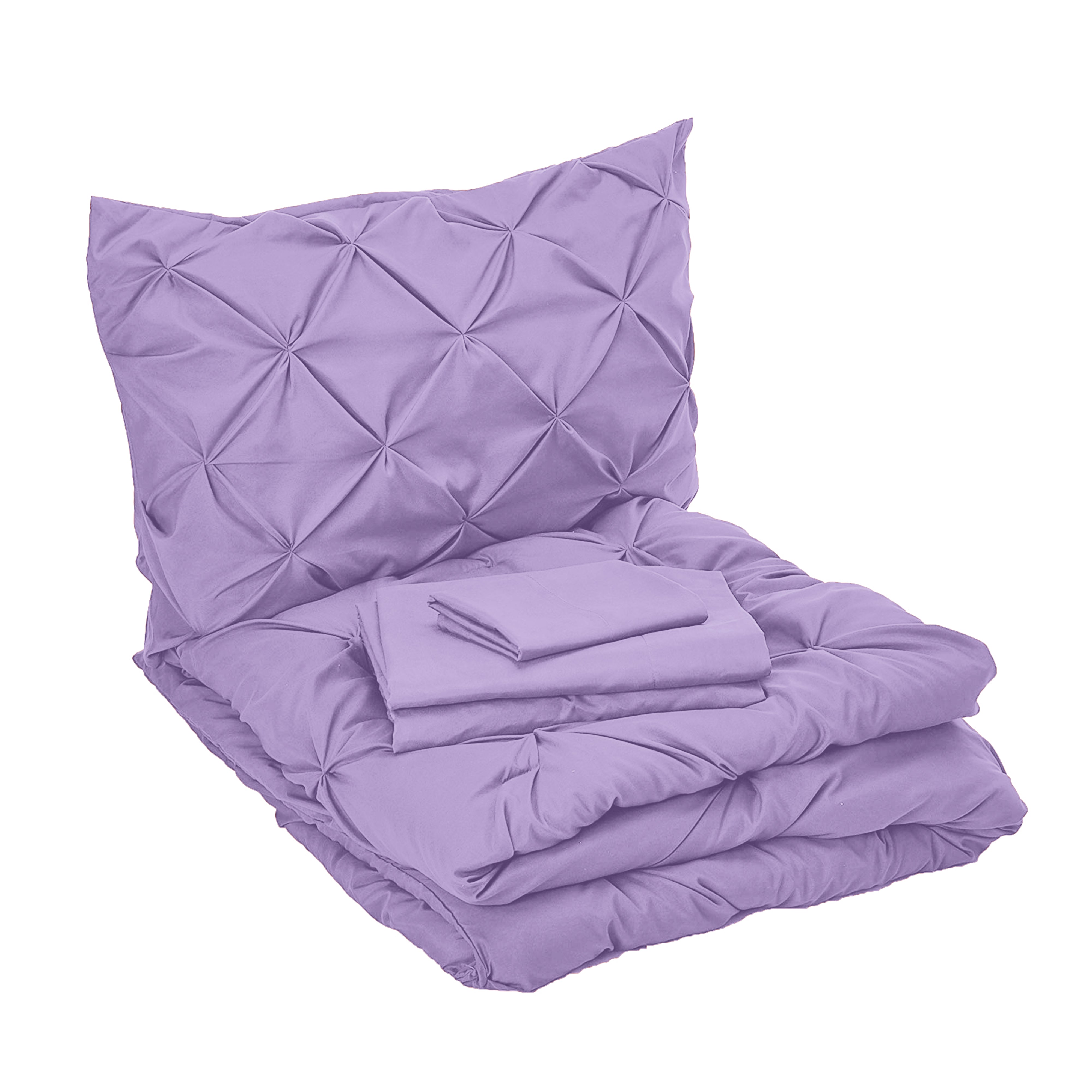 Everlaneas 8-Piece Pintuck Pinch Pleated Comforter Set - Includes 4-Piece Sheet Set with Double Sided Storage Pockets