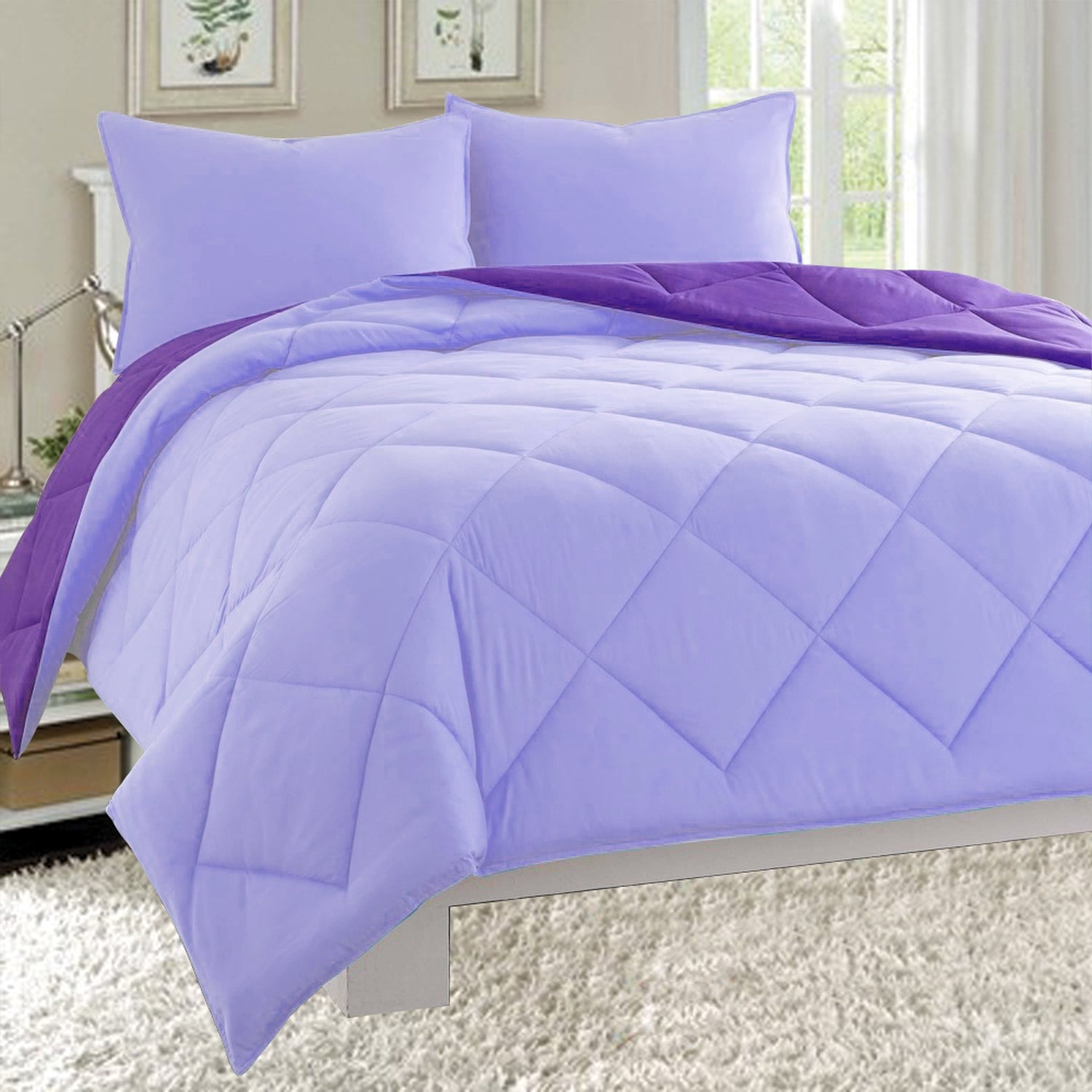 Everlaneas 3-Piece Reversible Diamond Stitched Comforter & Shams