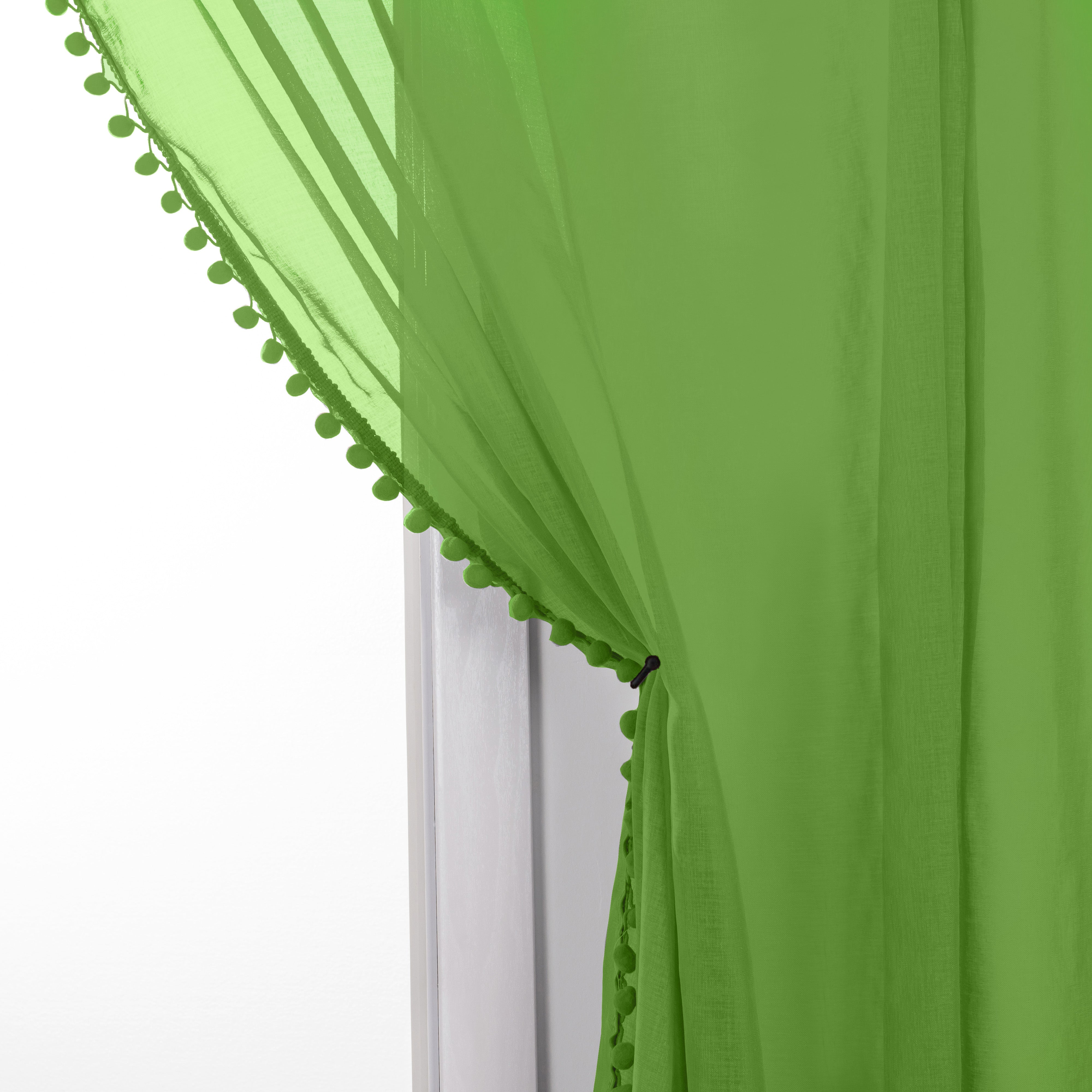 Everlaneas Set of 2 Pom Pom Tasseled Sheer Curtain - Rod Pocket