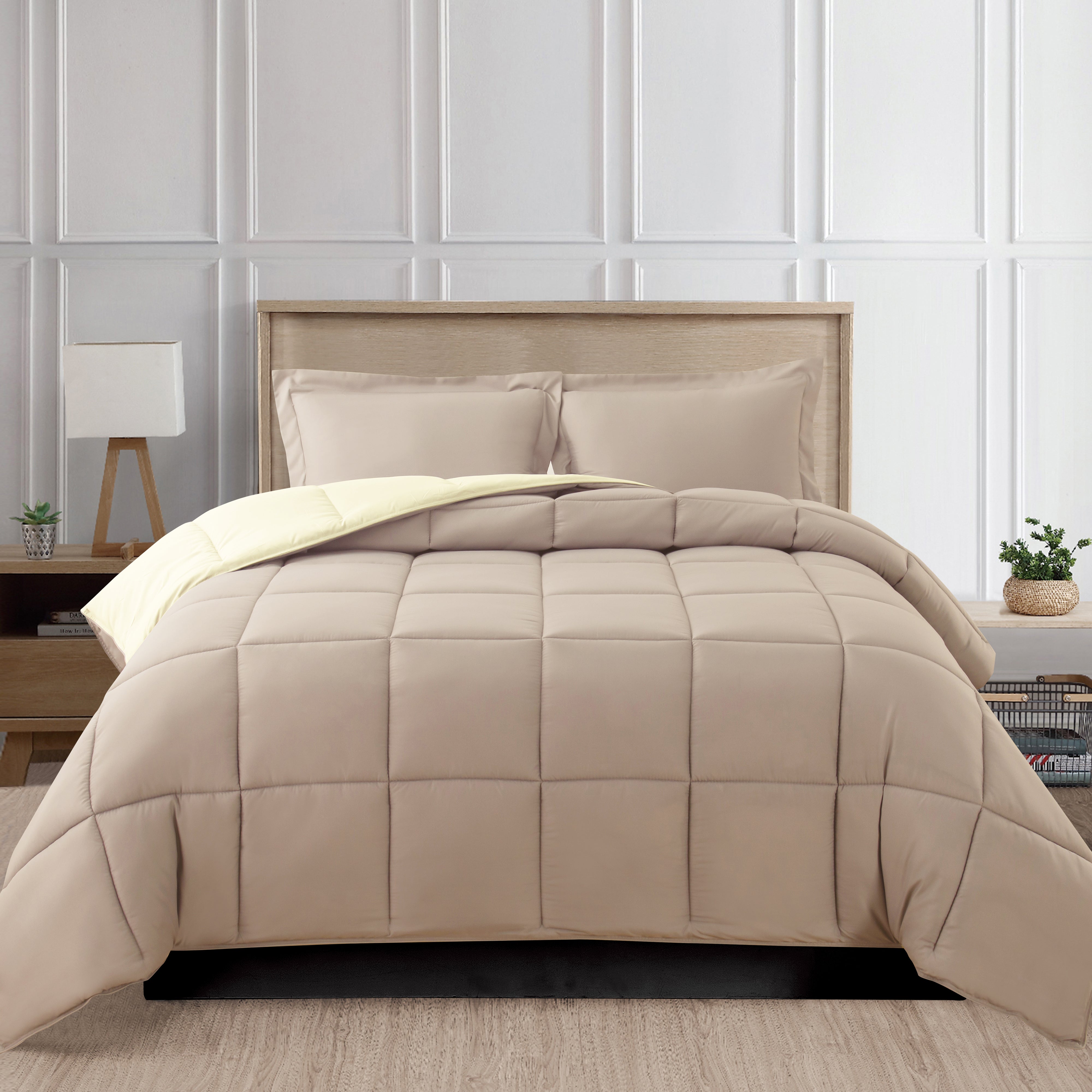 Everlaneas Reversible 3-Piece Box Stitched Comforter & Shams - Duvet Insert with 4 Corner Tabs