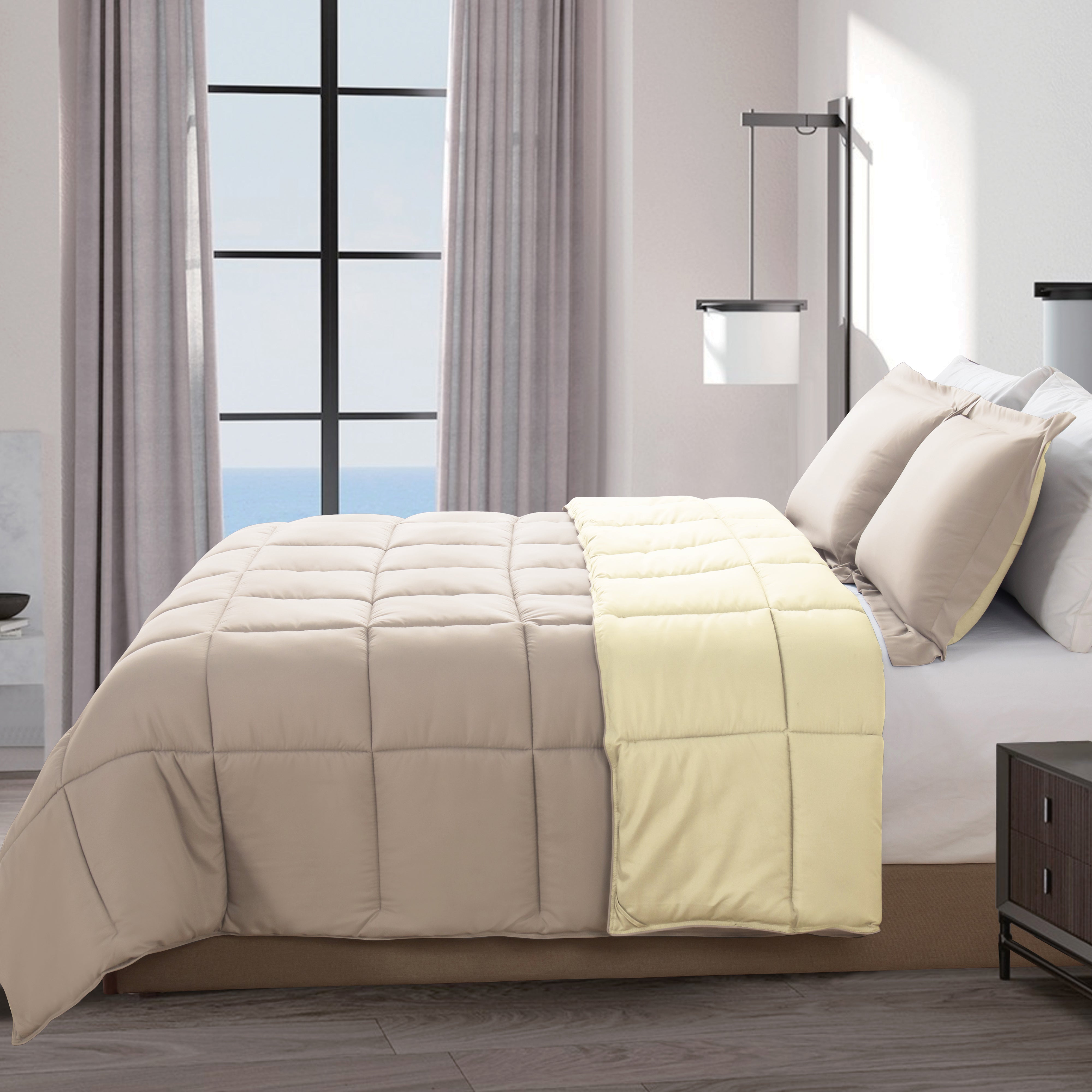 Everlaneas Reversible 3-Piece Box Stitched Comforter & Shams - Duvet Insert with 4 Corner Tabs