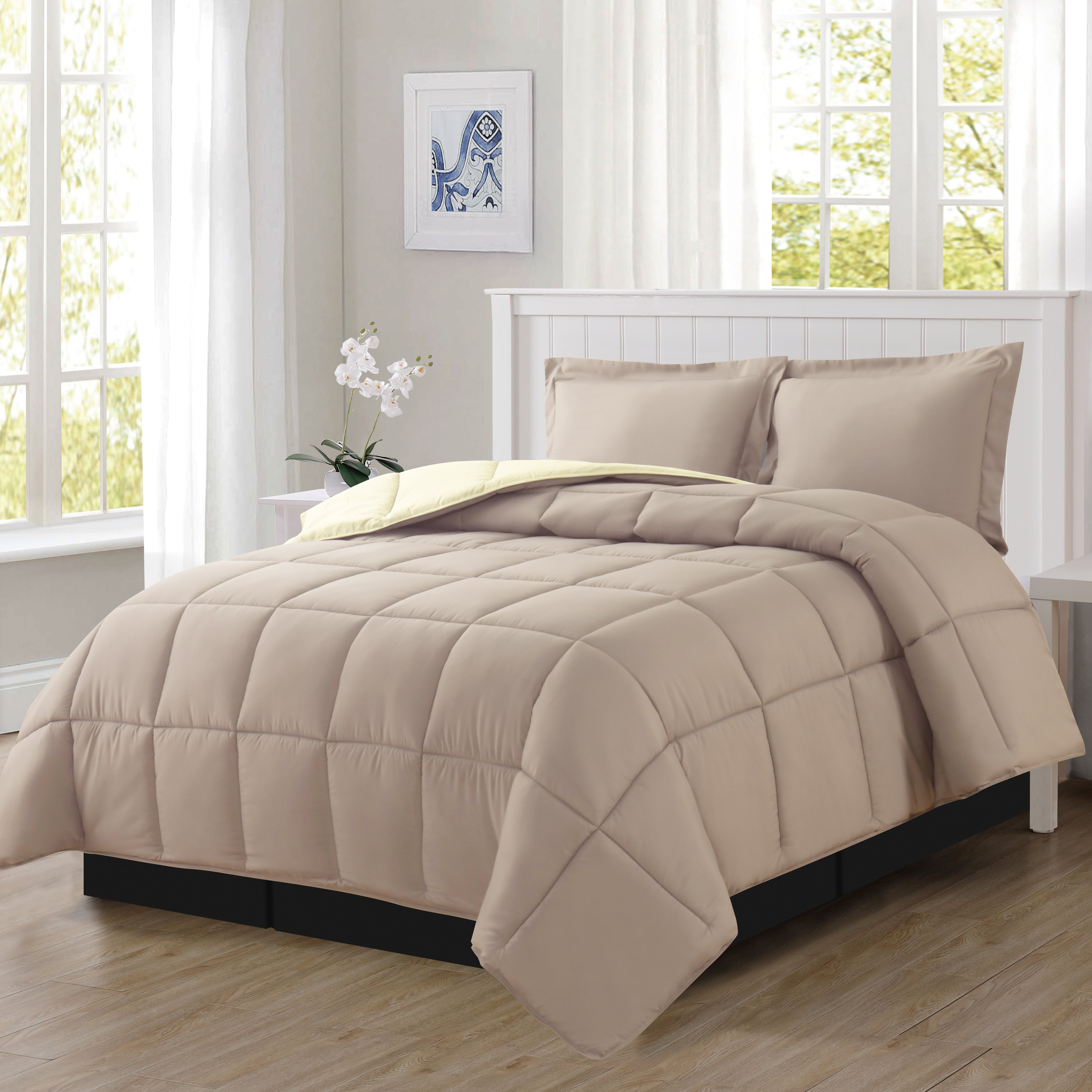 Everlaneas Reversible 3-Piece Box Stitched Comforter & Shams - Duvet Insert with 4 Corner Tabs