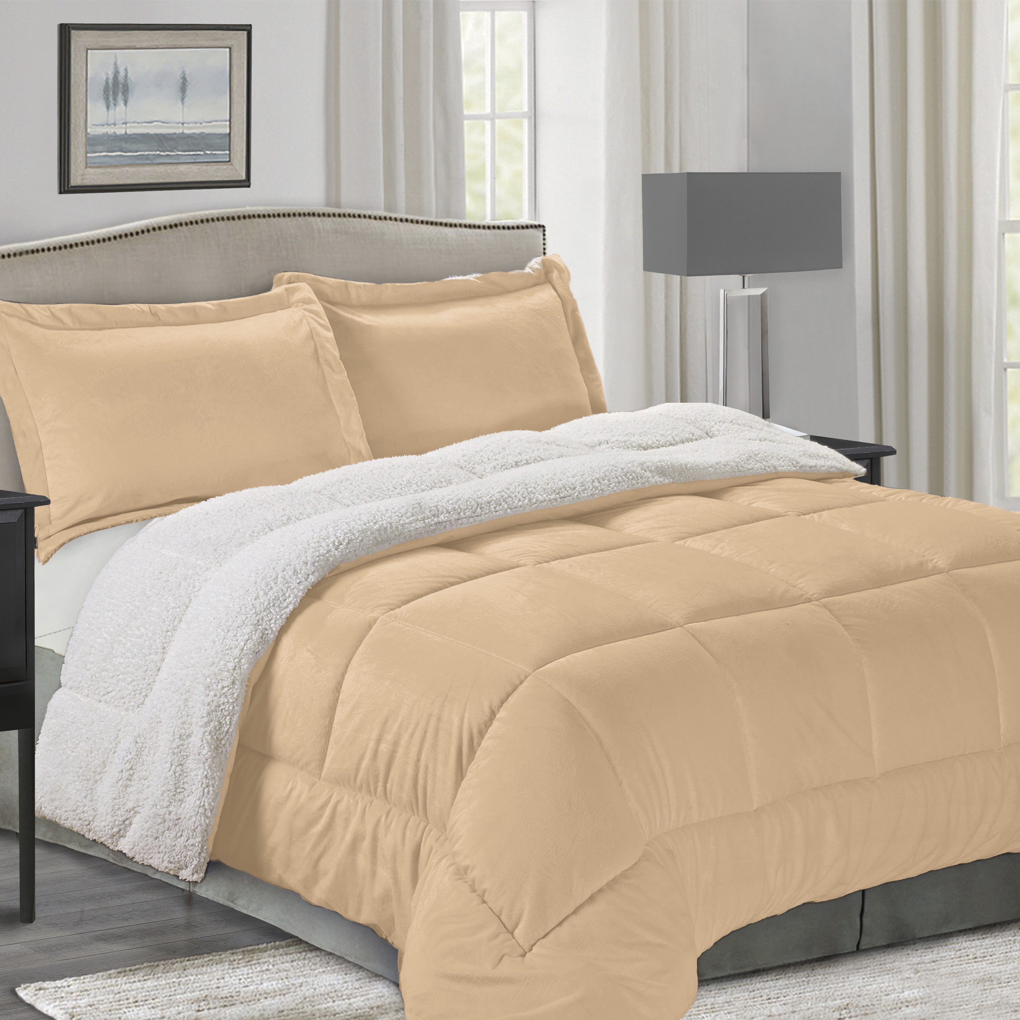 Everlaneas 3-Piece Micro-Suede Reversible Sherpa - Solid Color Design Comforter Set