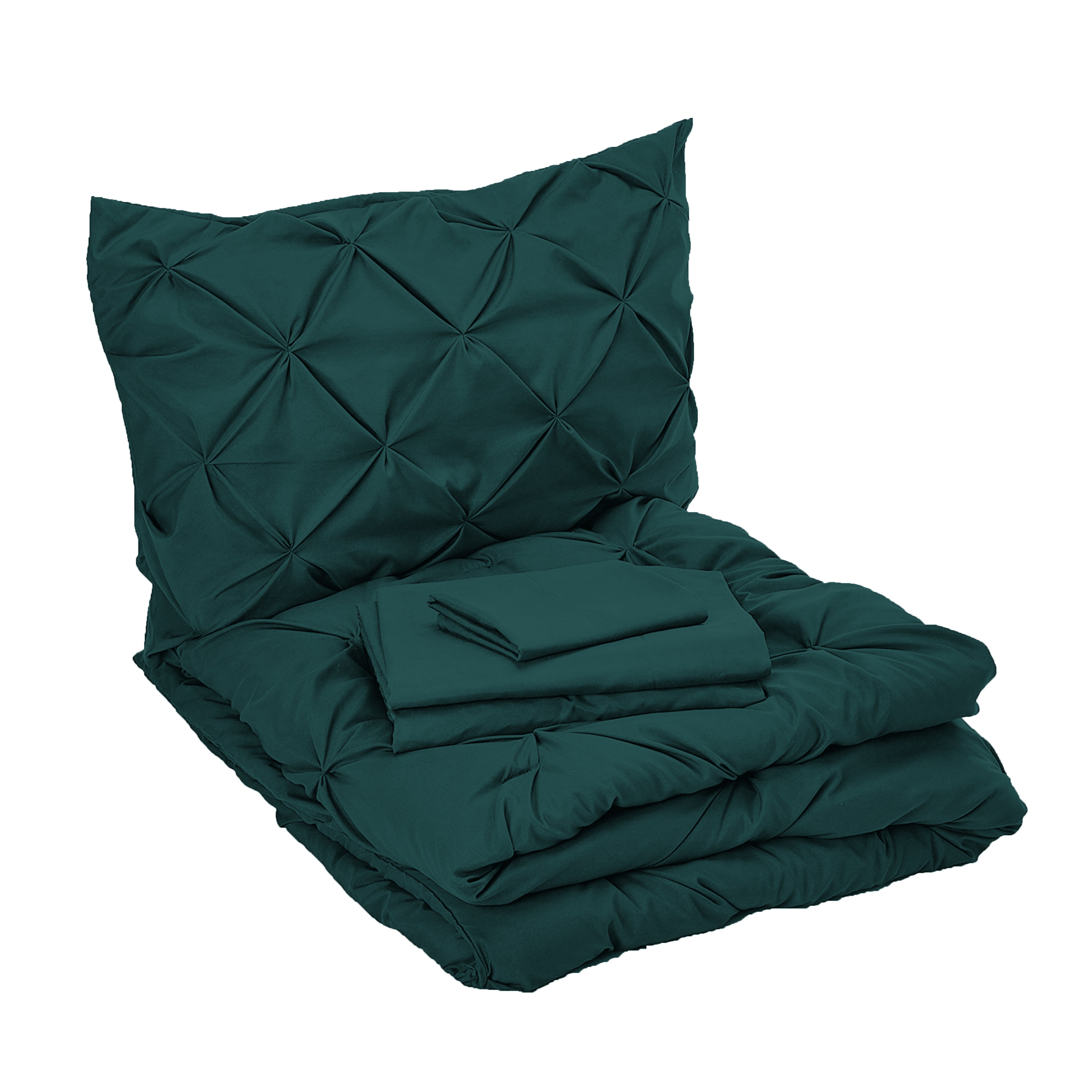 Everlaneas 8-Piece Pintuck Pinch Pleated Comforter Set - Includes 4-Piece Sheet Set with Double Sided Storage Pockets