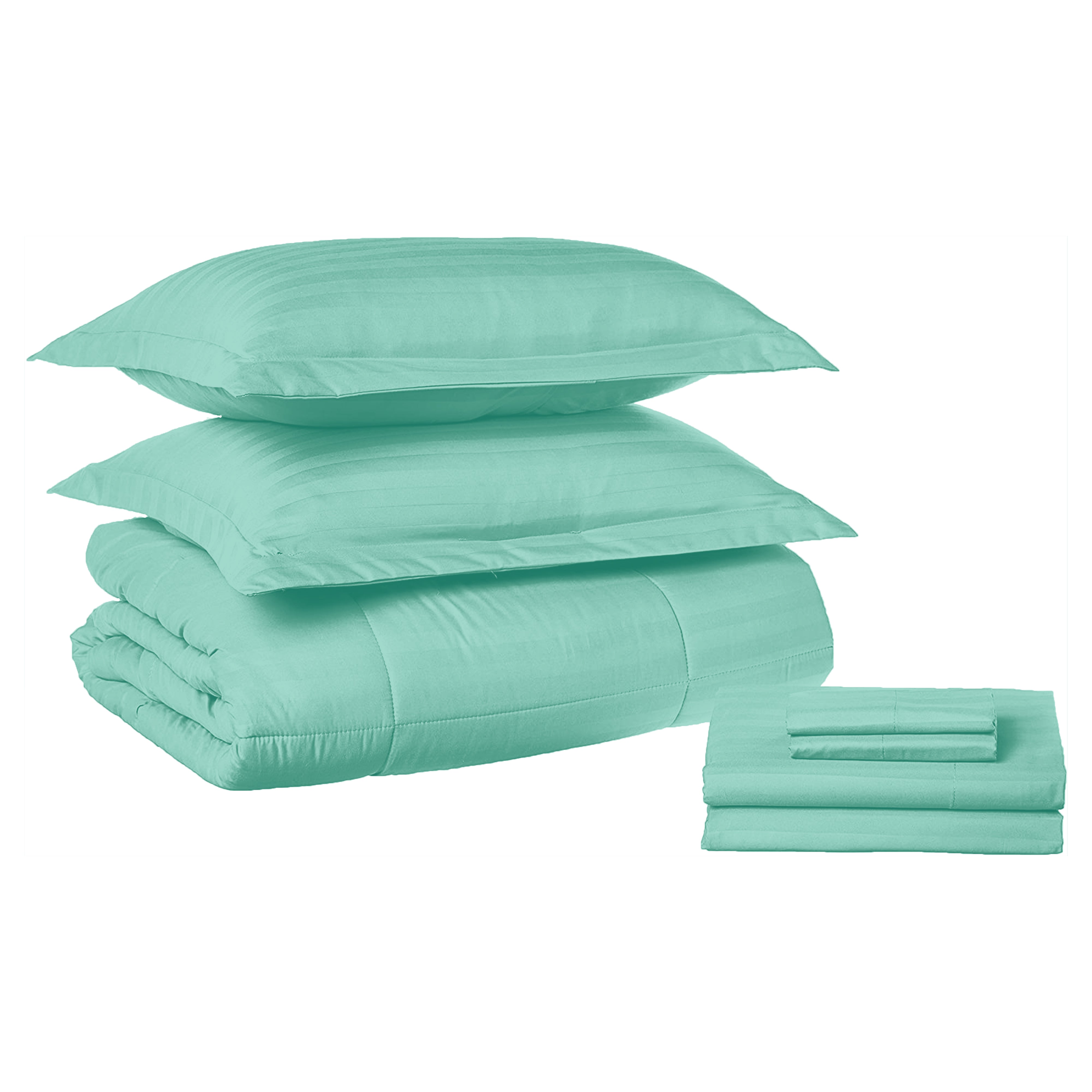 Everlaneas 8-Piece Dobby Stripe Comforter Set - Includes 4-Piece Sheet Set with Double Sided Storage Pockets