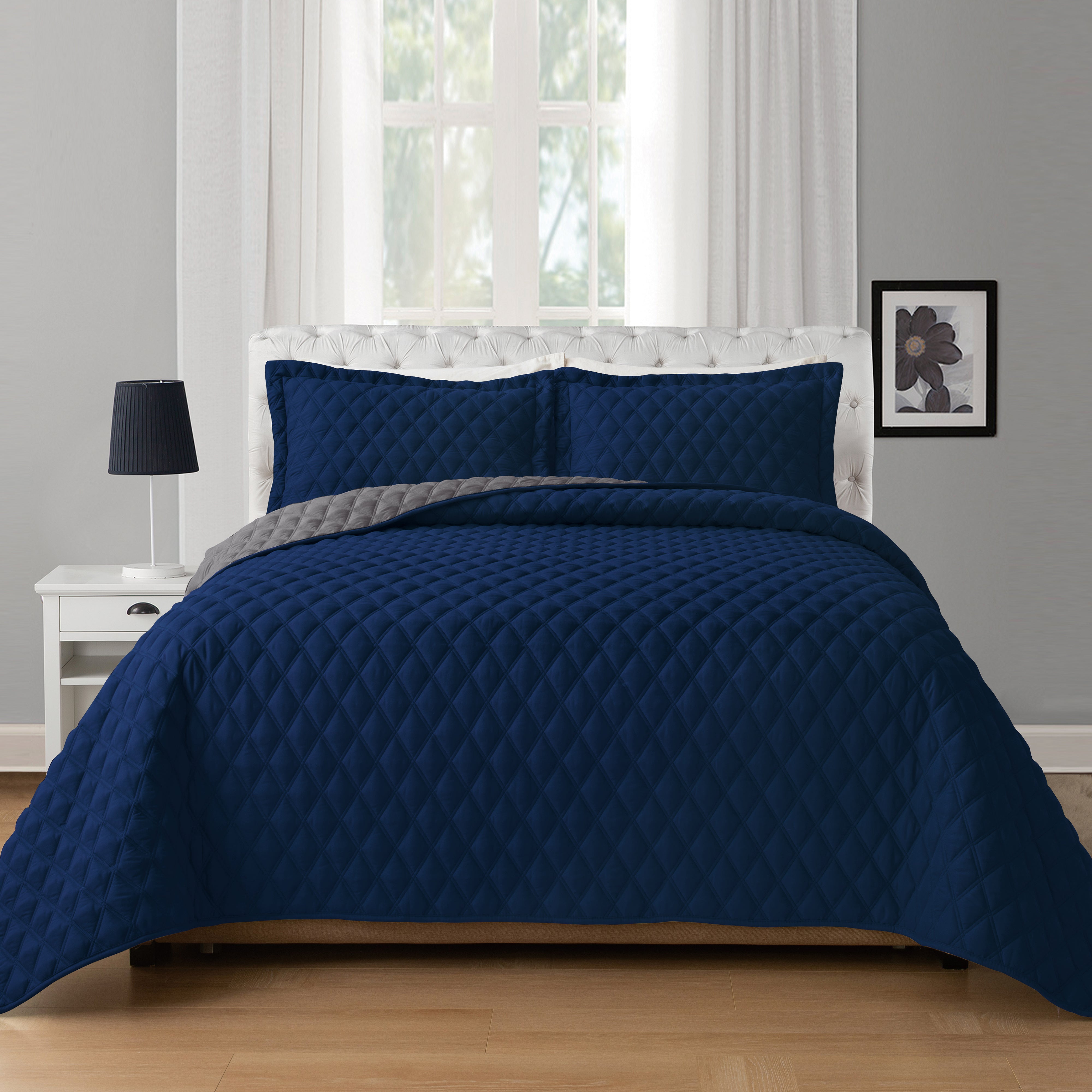 Everlaneas 3-Piece Diamond Quilted Reversible Bedspread Coverlet Set