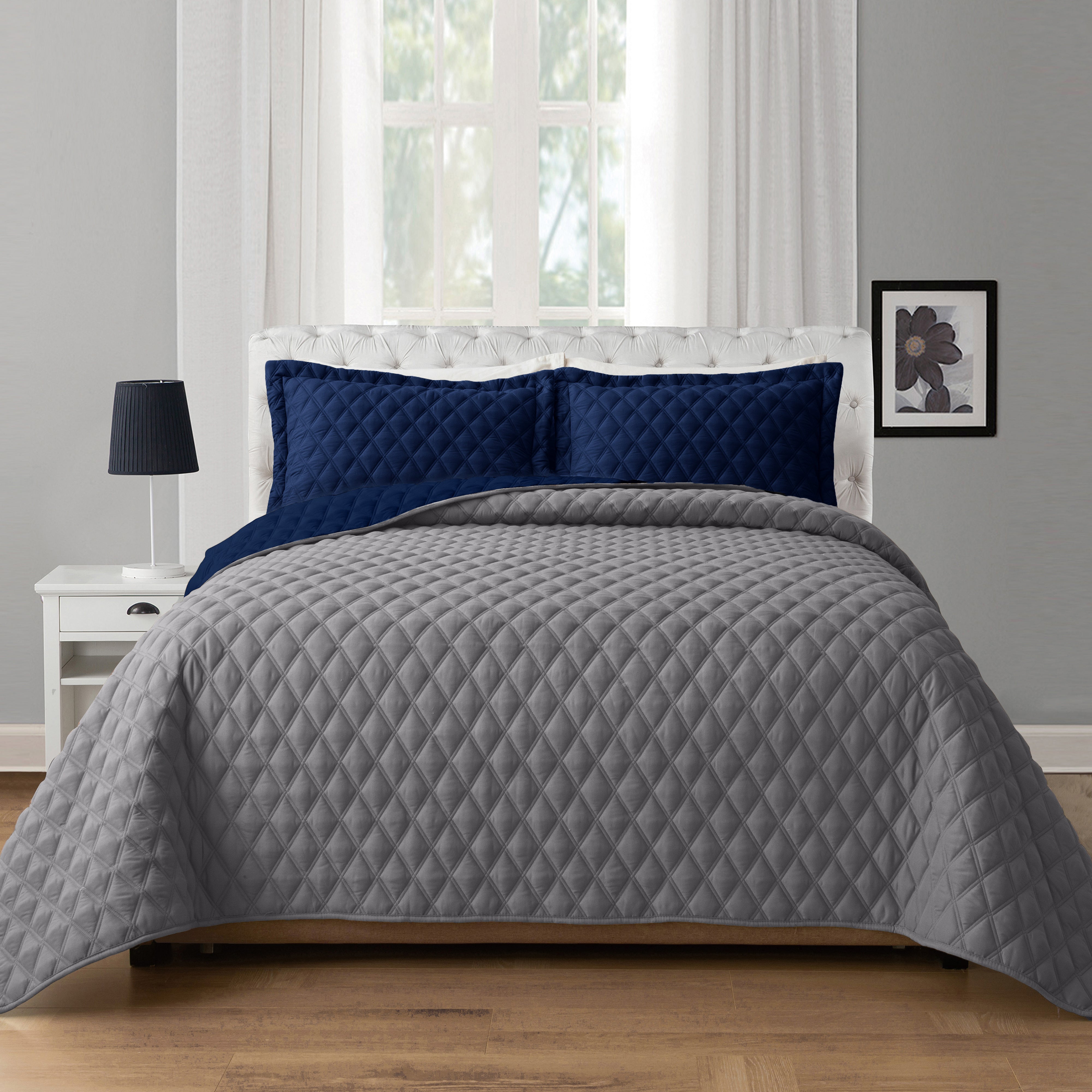 Everlaneas 3-Piece Diamond Quilted Reversible Bedspread Coverlet Set