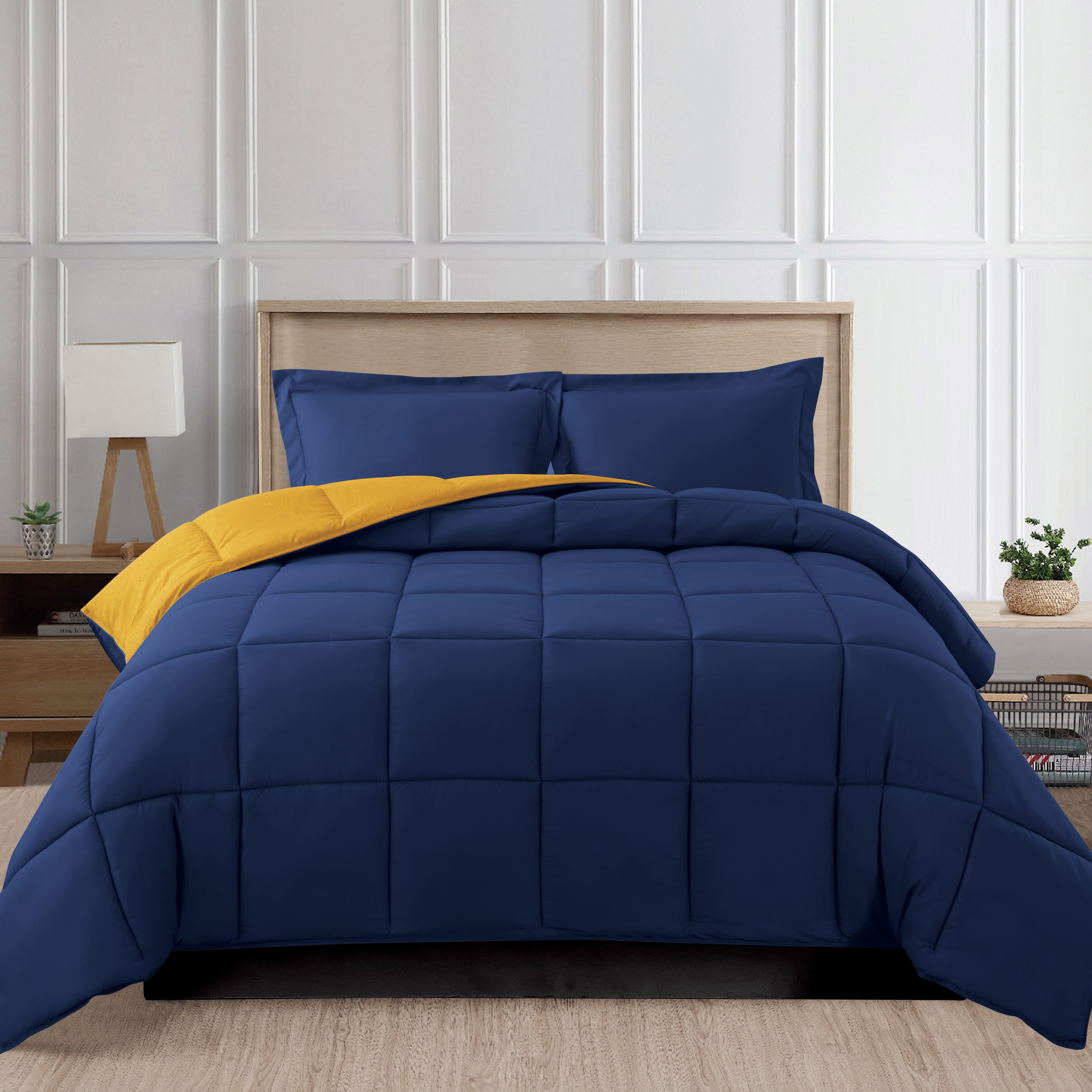 Everlaneas Reversible 3-Piece Box Stitched Comforter & Shams - Duvet Insert with 4 Corner Tabs