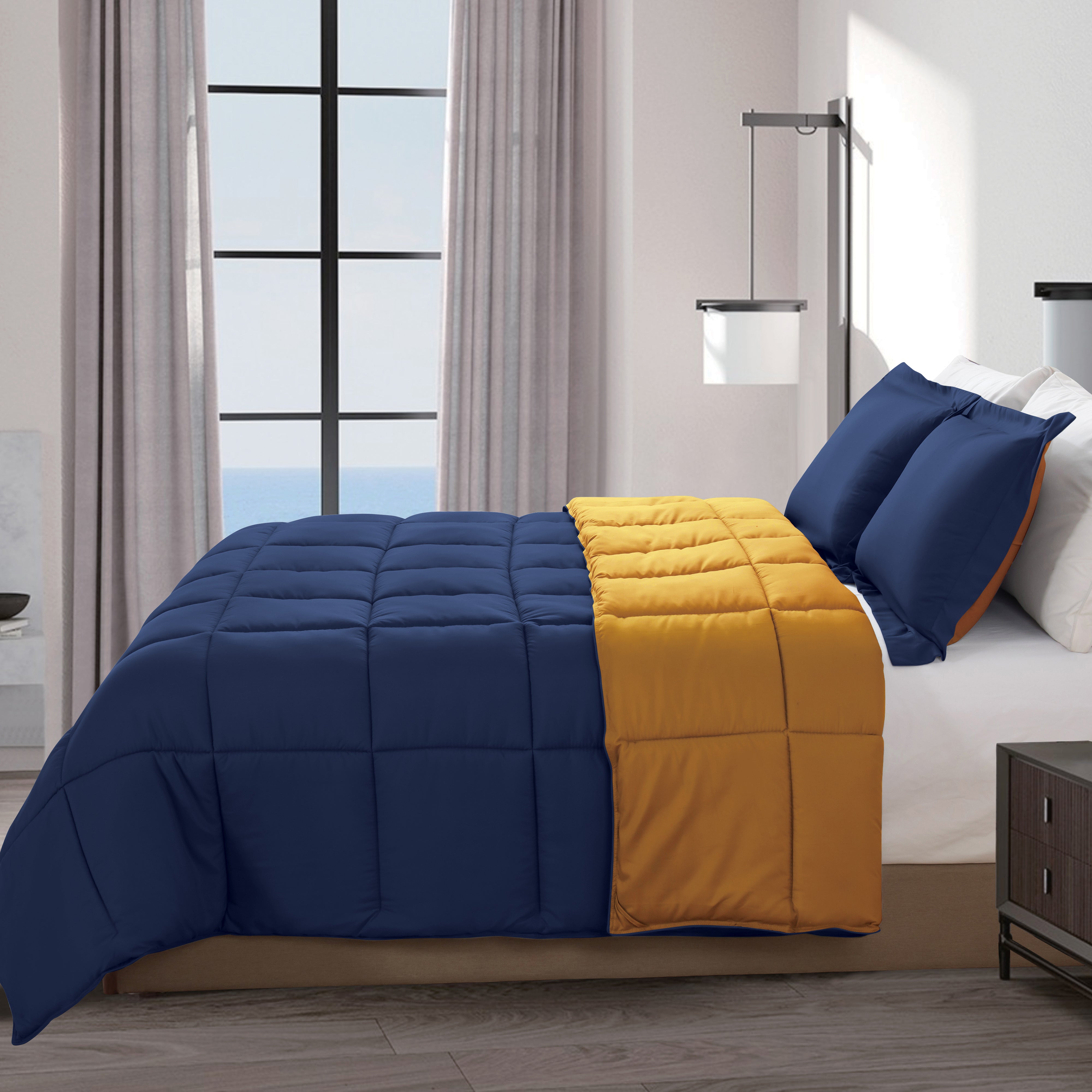 Everlaneas Reversible 3-Piece Box Stitched Comforter & Shams - Duvet Insert with 4 Corner Tabs