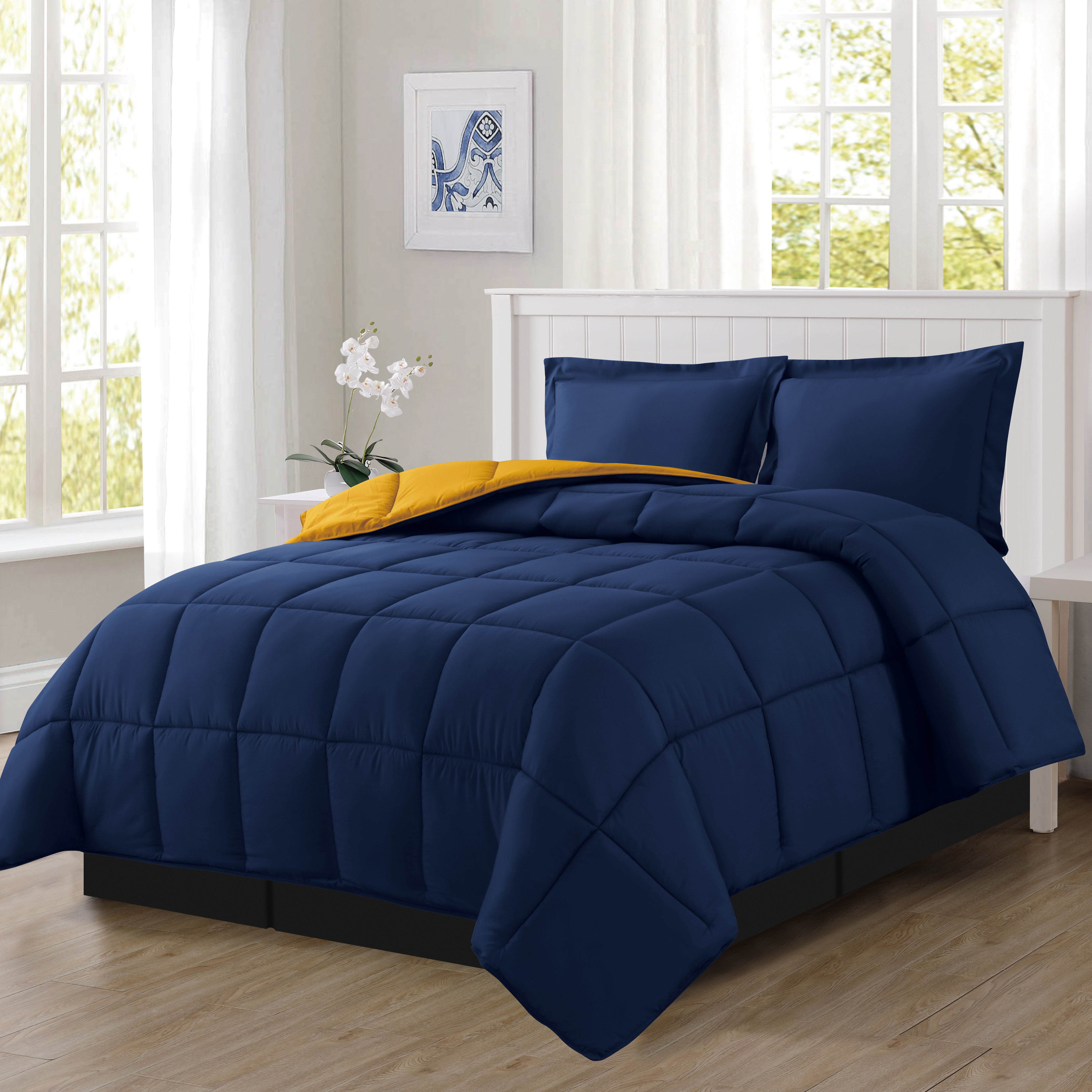 Everlaneas Reversible 3-Piece Box Stitched Comforter & Shams - Duvet Insert with 4 Corner Tabs