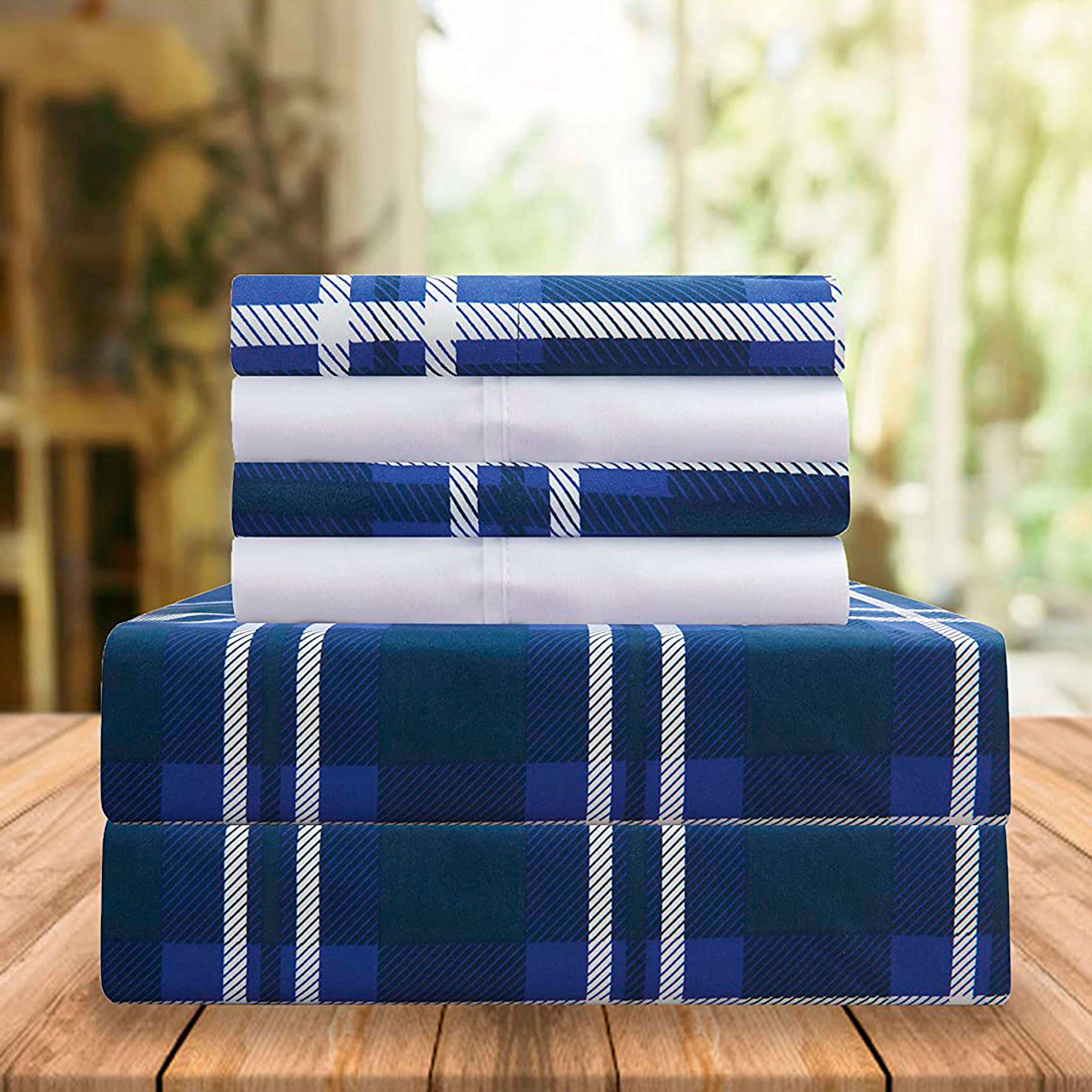 Everlaneas 6-Piece Plaid Pattern Bed Sheet Set - Soft as a Hotel Premium Quality
