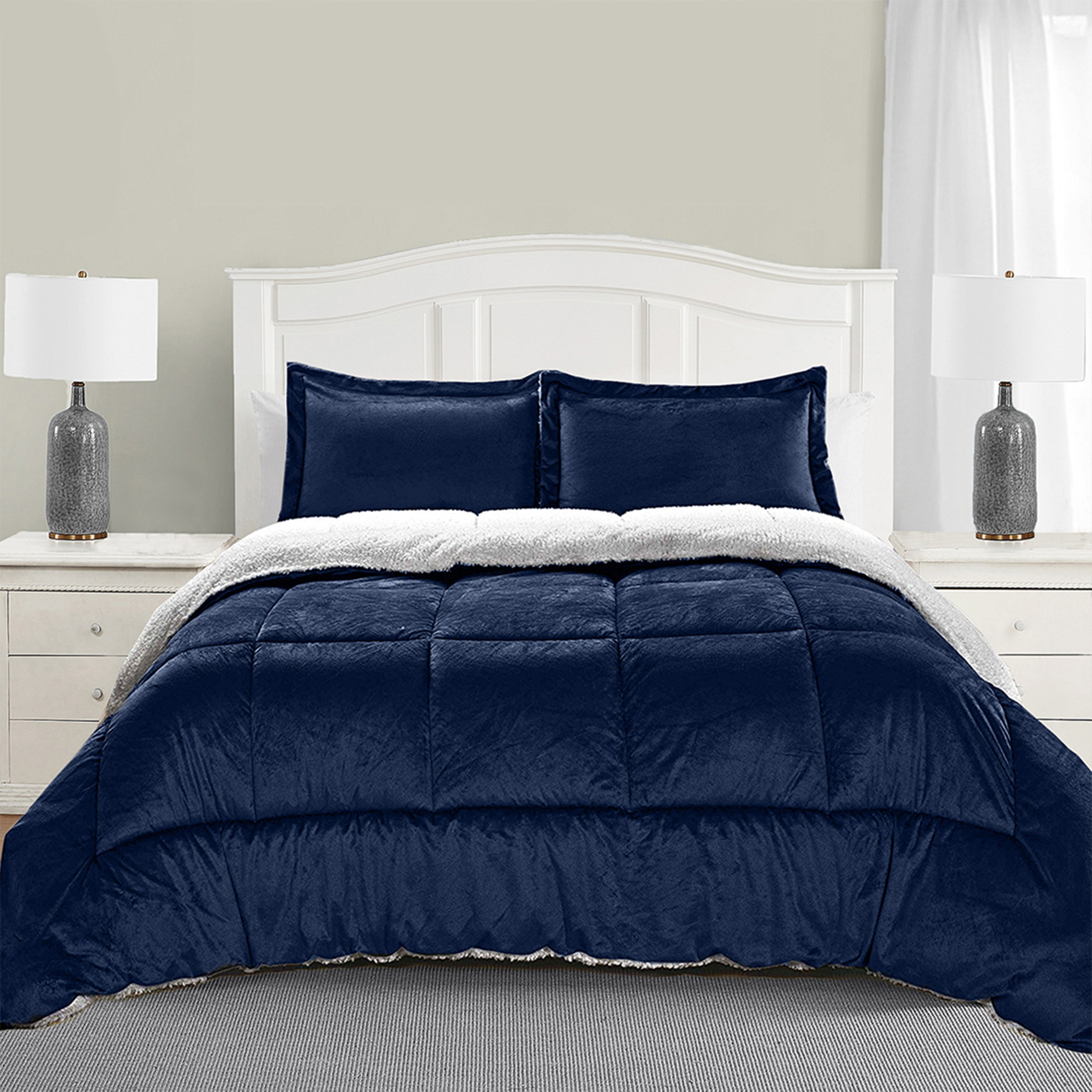 Everlaneas 3-Piece Micro-Suede Reversible Sherpa - Solid Color Design Comforter Set