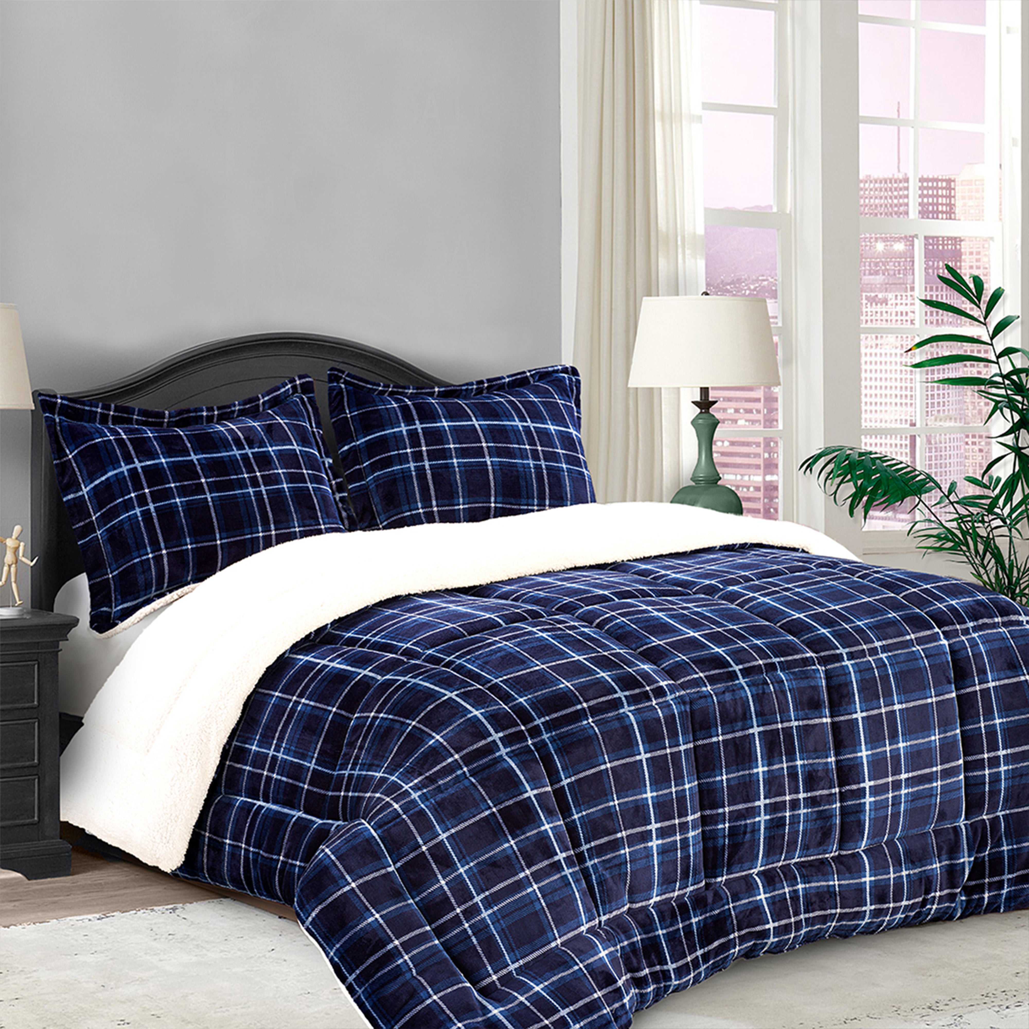 Everlaneas 3-Piece Plaid Micro-Suede Reversible Sherpa - Comforter Set