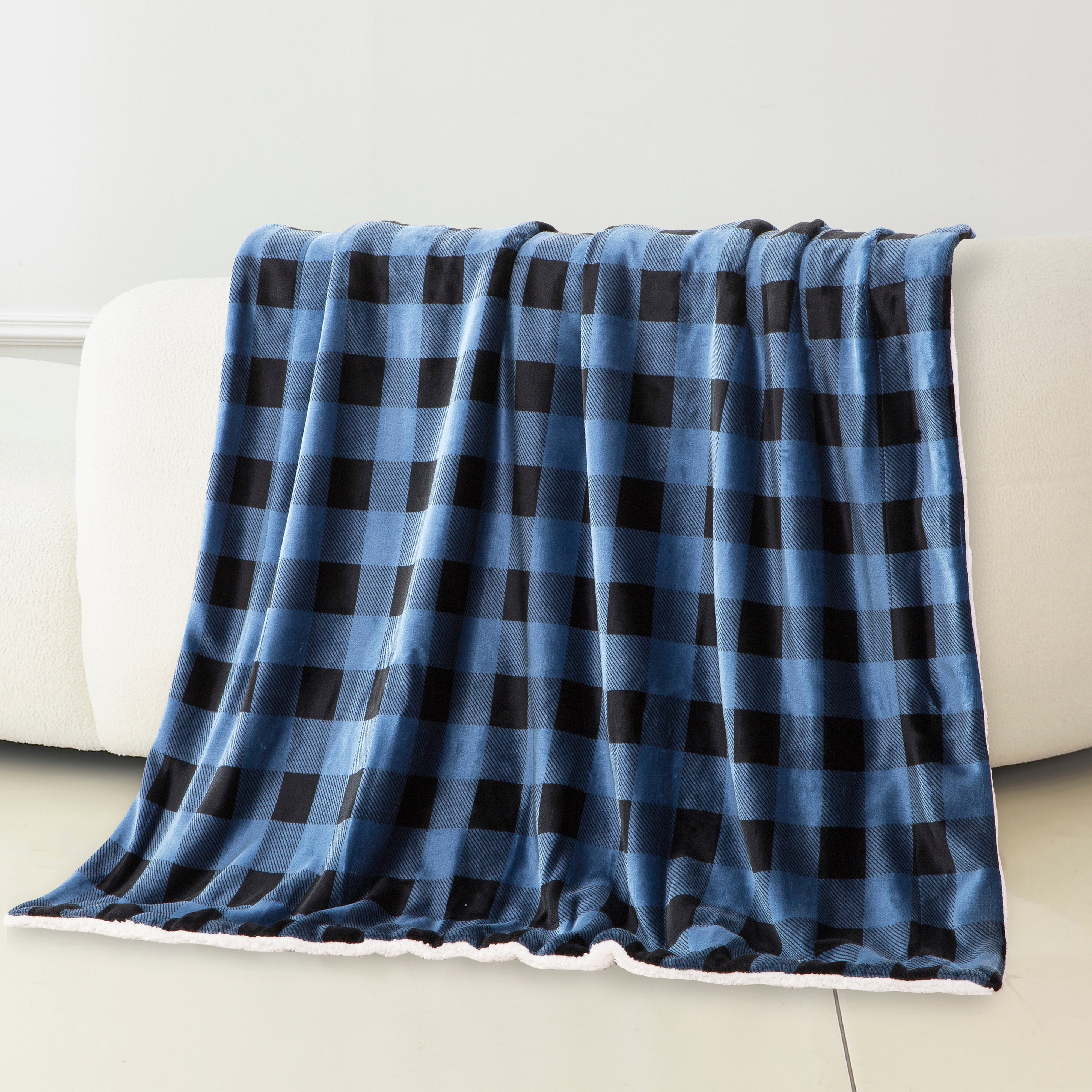 Everlaneas Buffalo Plaid Flannel Fleece Sherpa Throw Blanket
