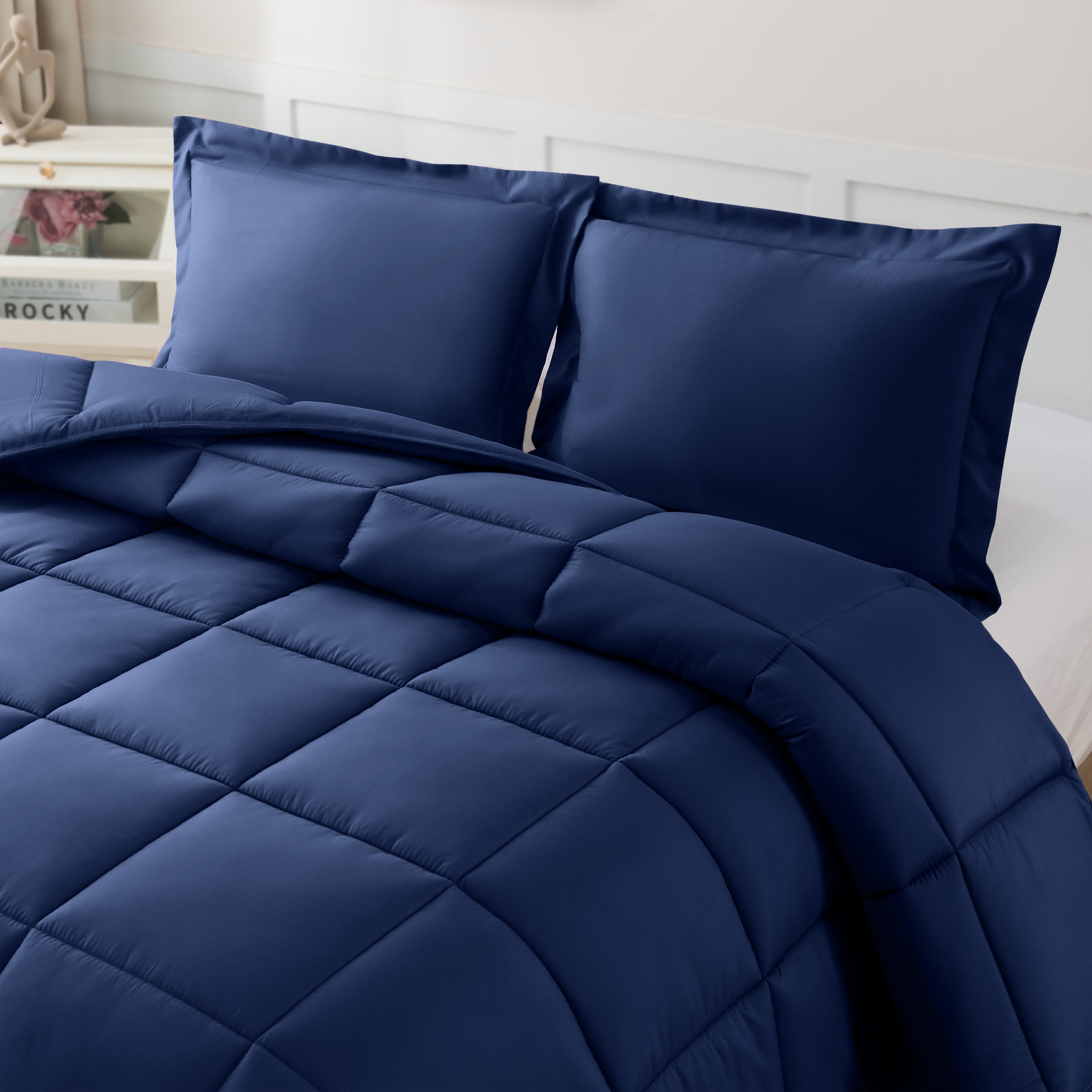 Everlaneas 3-Piece Solid Box Stitched Comforter & Shams - Double-Filled Comforter