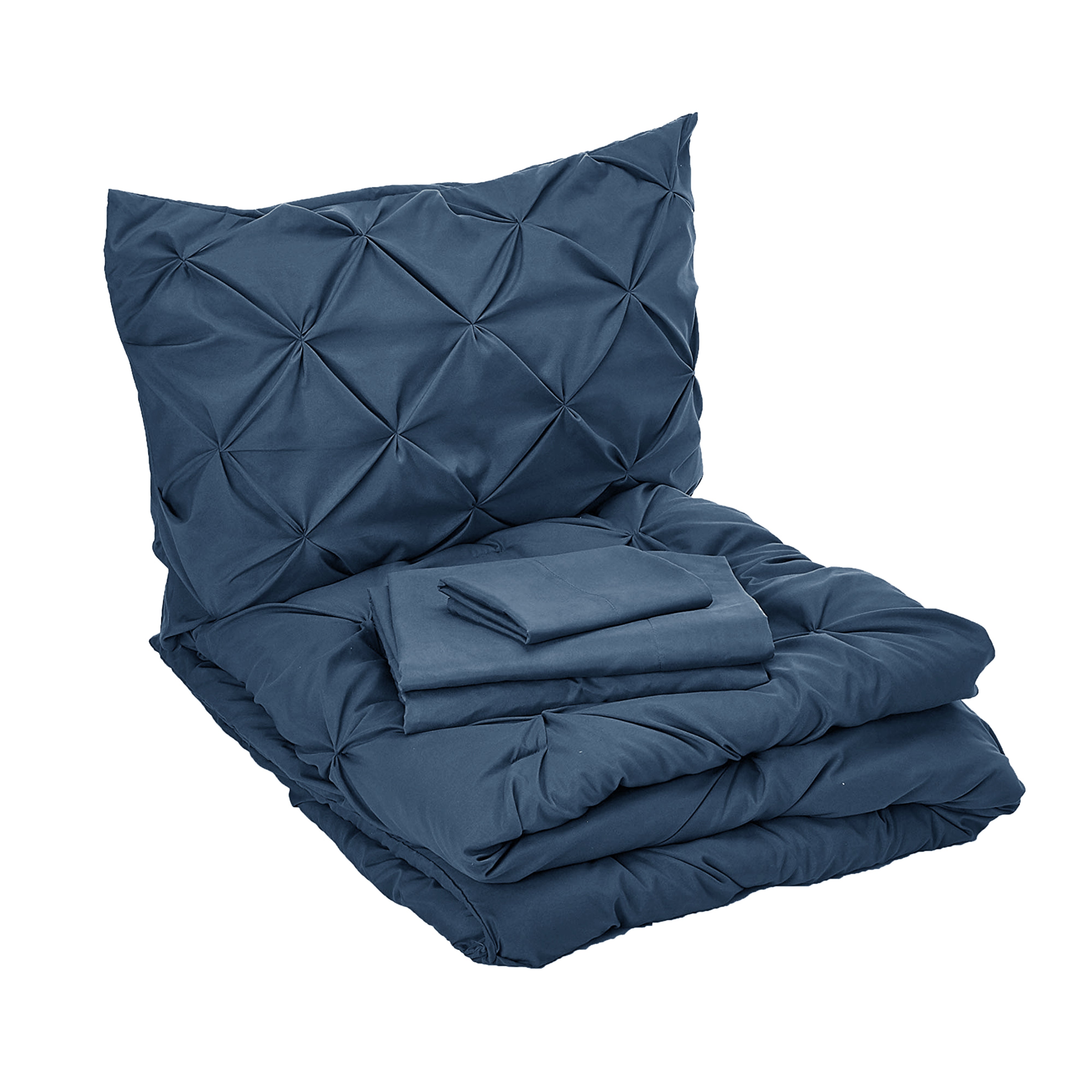 Everlaneas 8-Piece Pintuck Pinch Pleated Comforter Set - Includes 4-Piece Sheet Set with Double Sided Storage Pockets