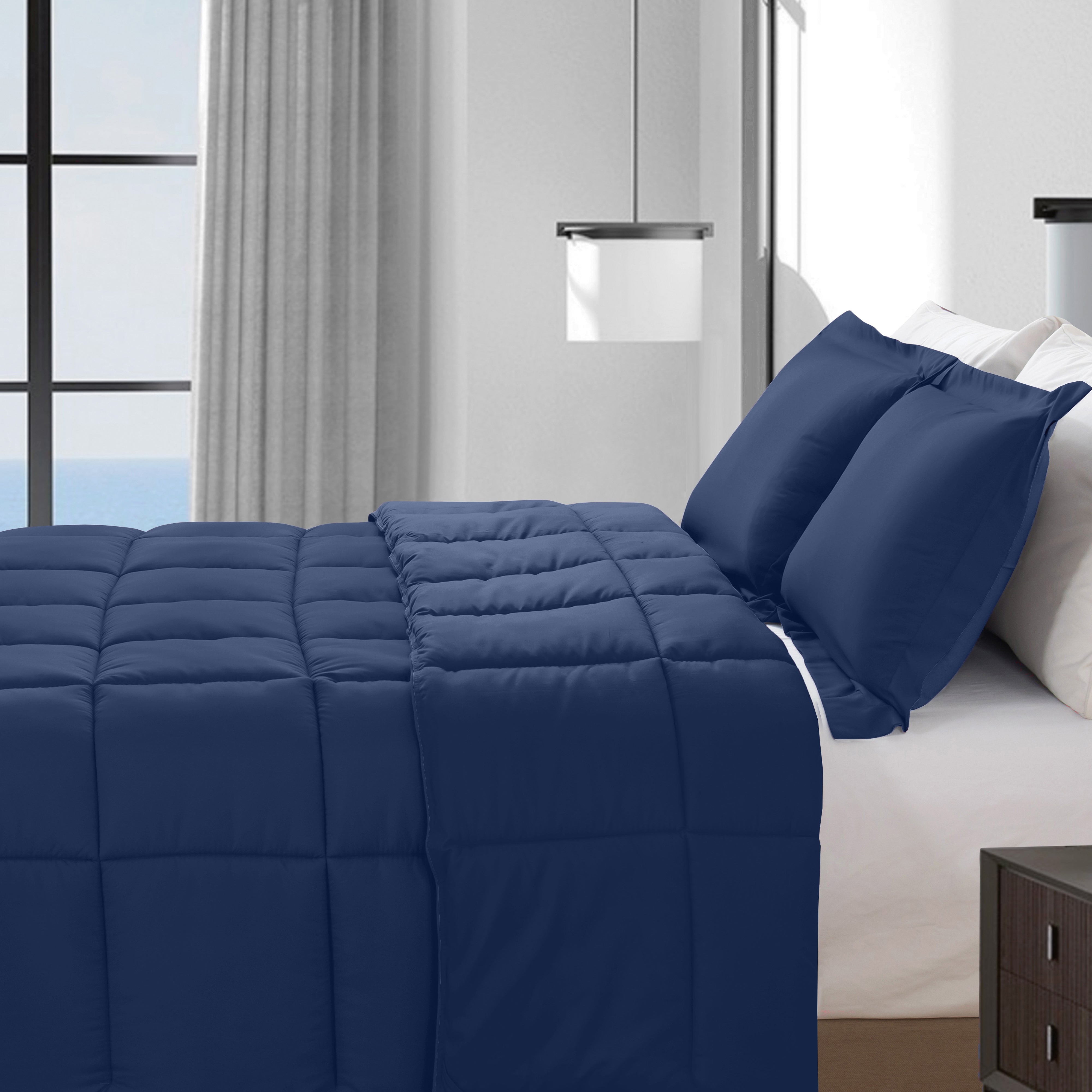 Everlaneas 3-Piece Solid Box Stitched Comforter & Shams - Double-Filled Comforter