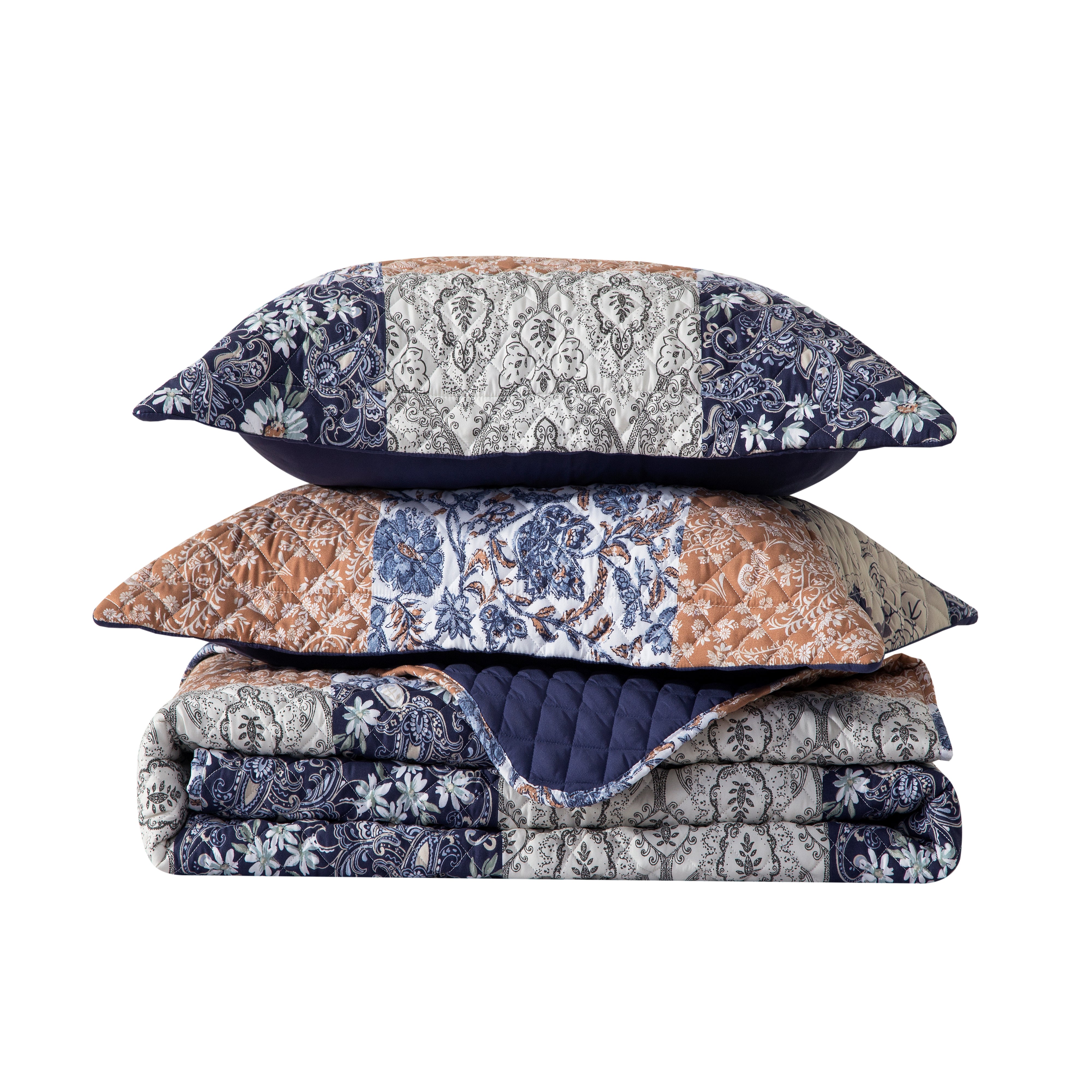 Everlaneas 3-Piece Patch Plaid Quilted Reversible Bedspread Coverlet Set