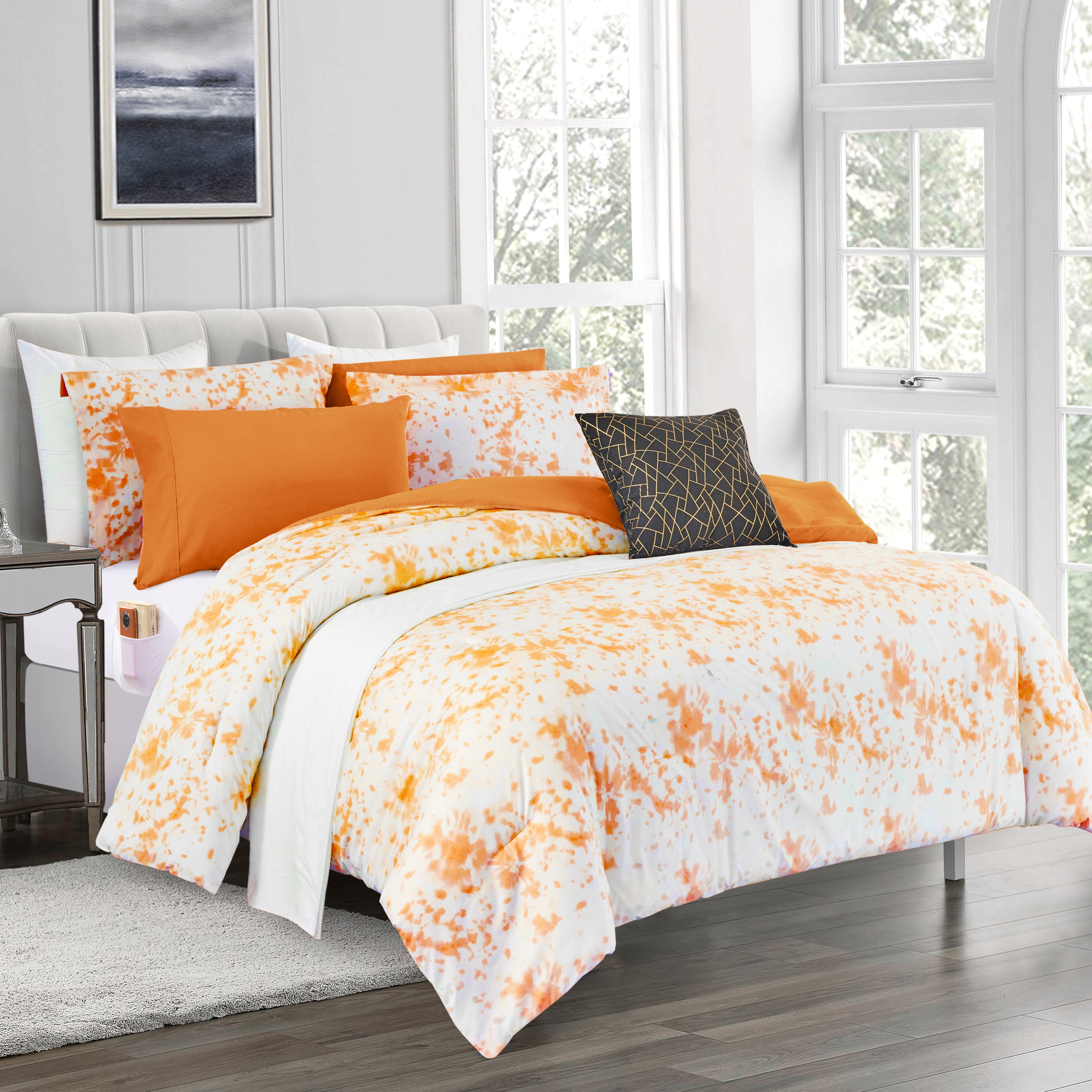 Everlaneas 10-Piece Tie-Dye Comforter Set, Includes 6-Piece Sheet Set with Double Sided Storage Pockets