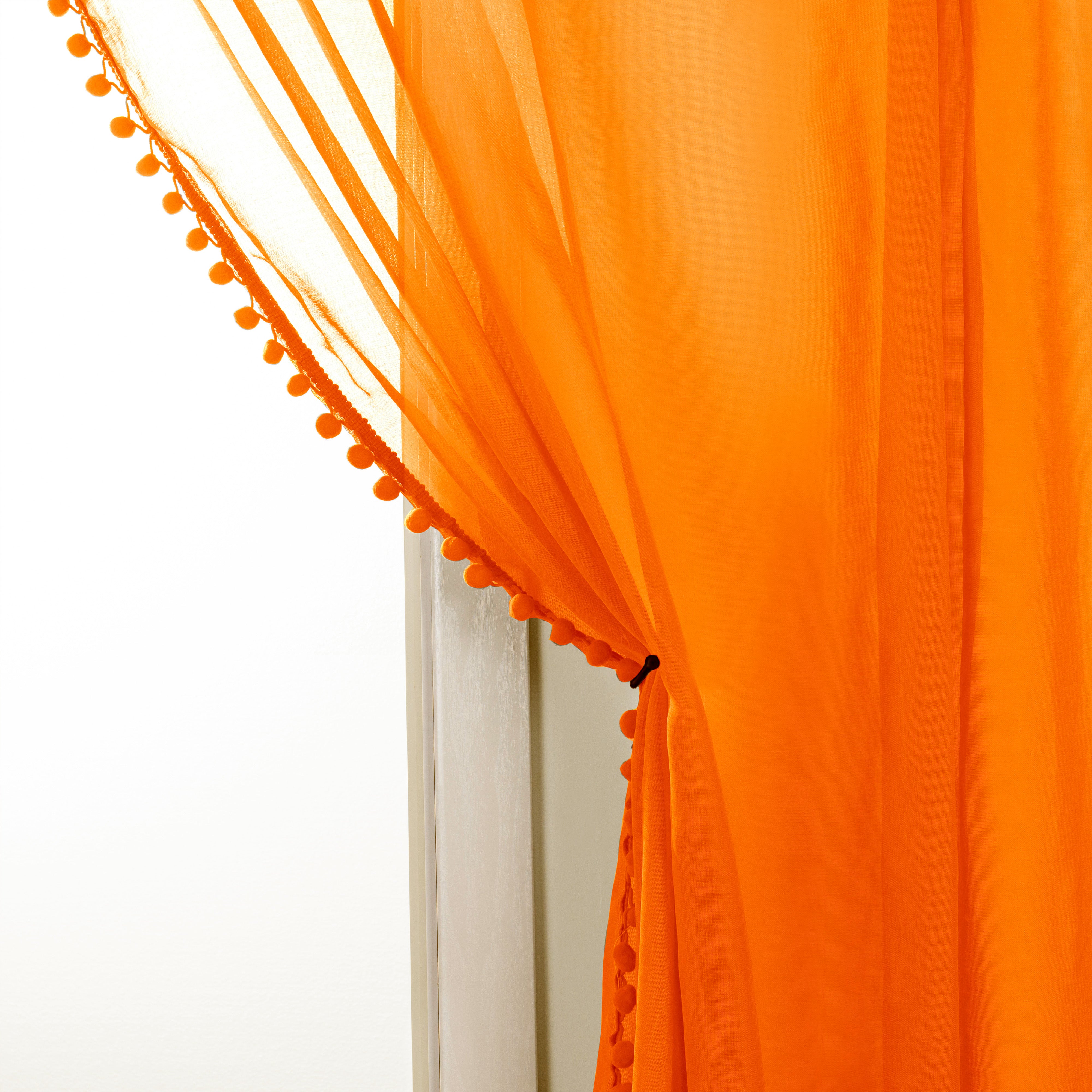 Everlaneas Set of 2 Pom Pom Tasseled Sheer Curtain - Rod Pocket