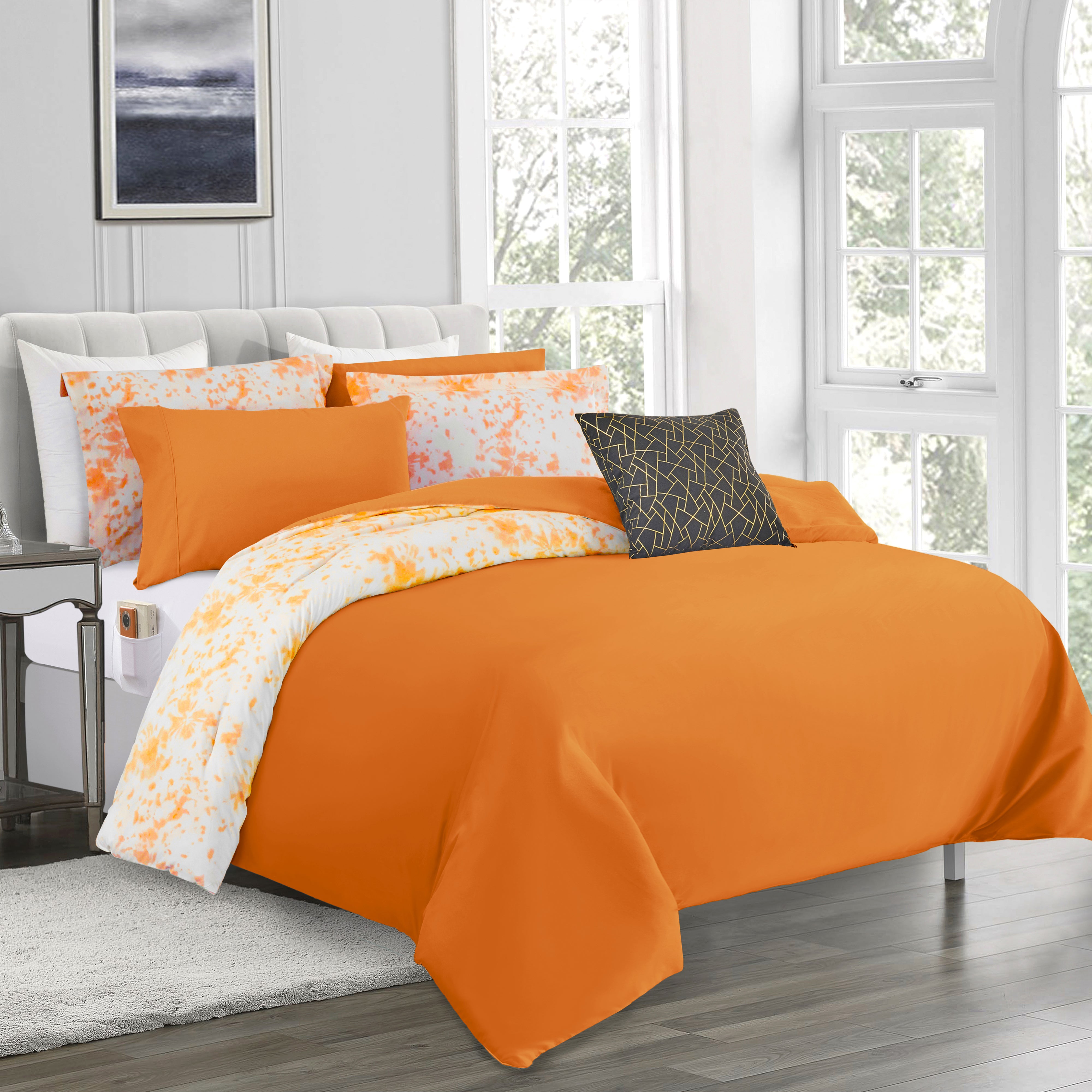 Everlaneas 10-Piece Tie-Dye Comforter Set, Includes 6-Piece Sheet Set with Double Sided Storage Pockets