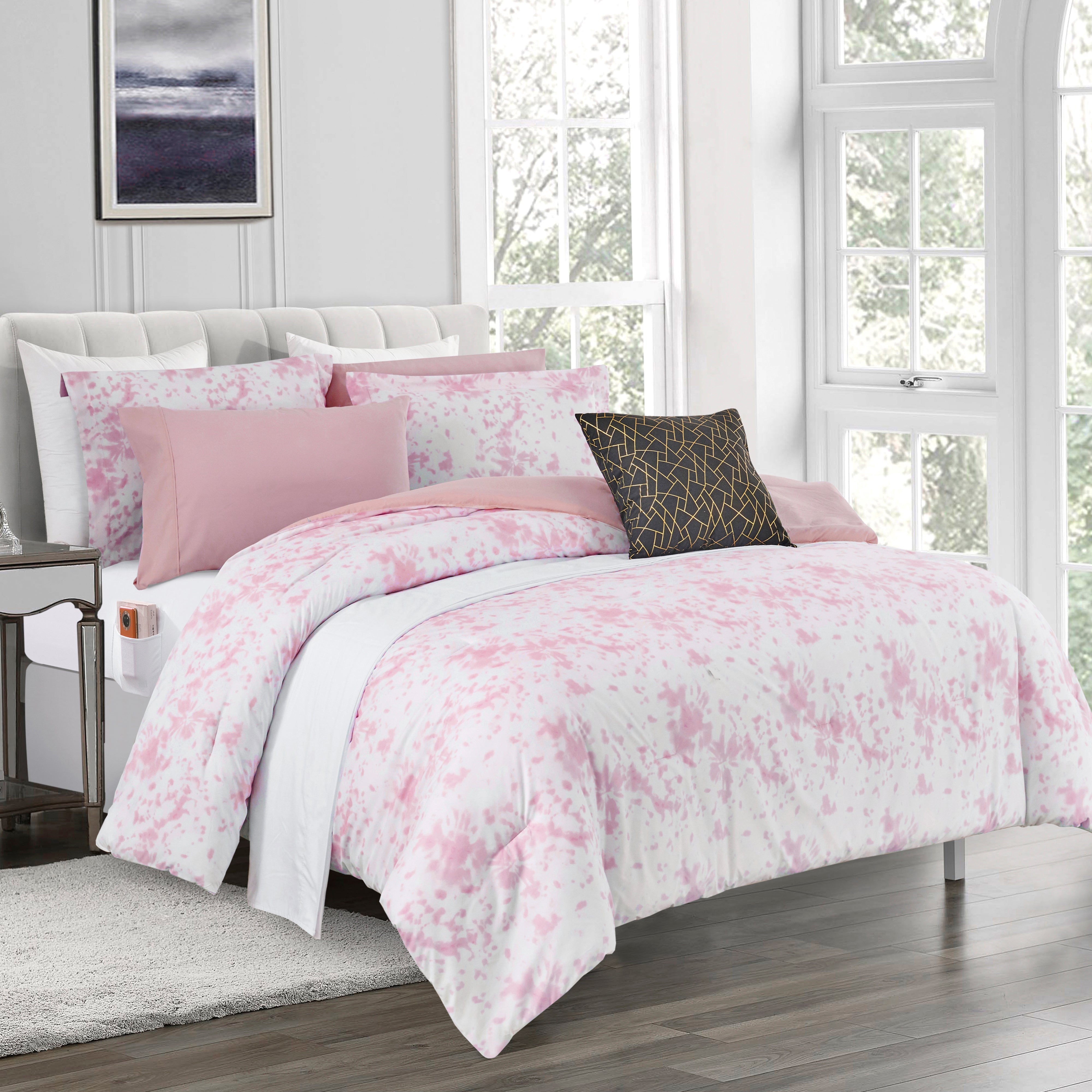 Everlaneas 10-Piece Tie-Dye Comforter Set, Includes 6-Piece Sheet Set with Double Sided Storage Pockets