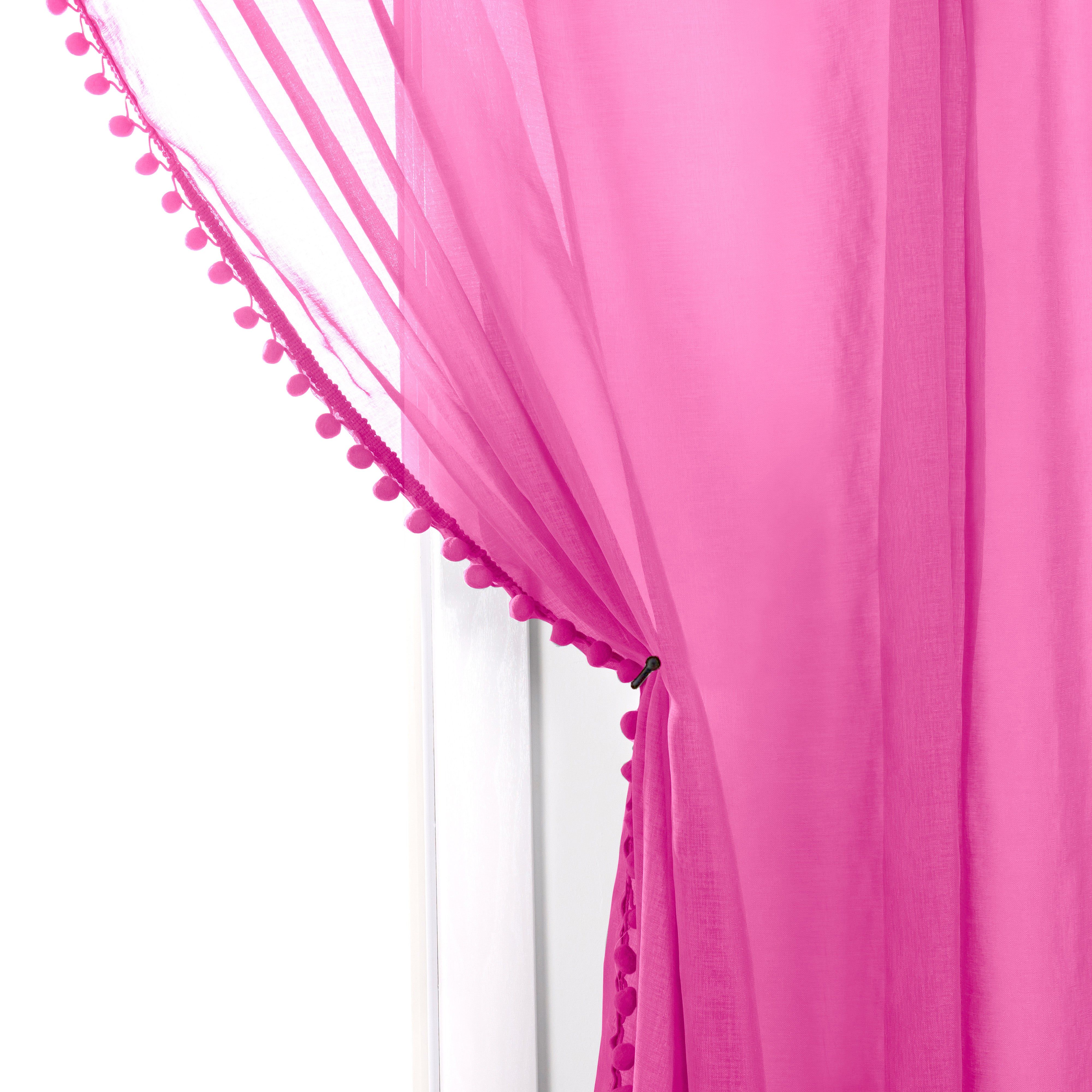 Everlaneas Set of 2 Pom Pom Tasseled Sheer Curtain - Rod Pocket