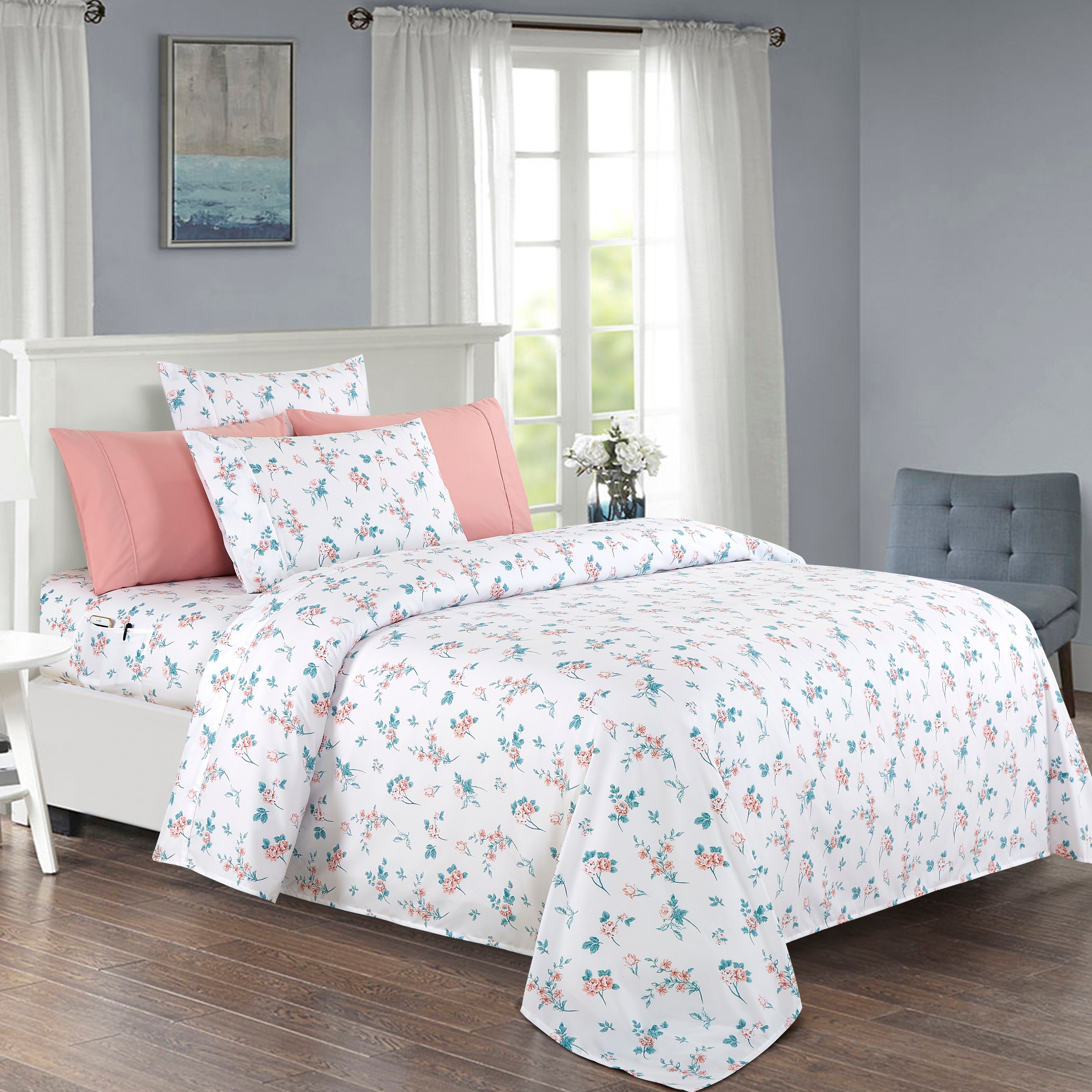 Everlaneas 6-Piece Floral and Stripe Pattern Sheet Set - Soft as a Hotel Premium Quality Bedding