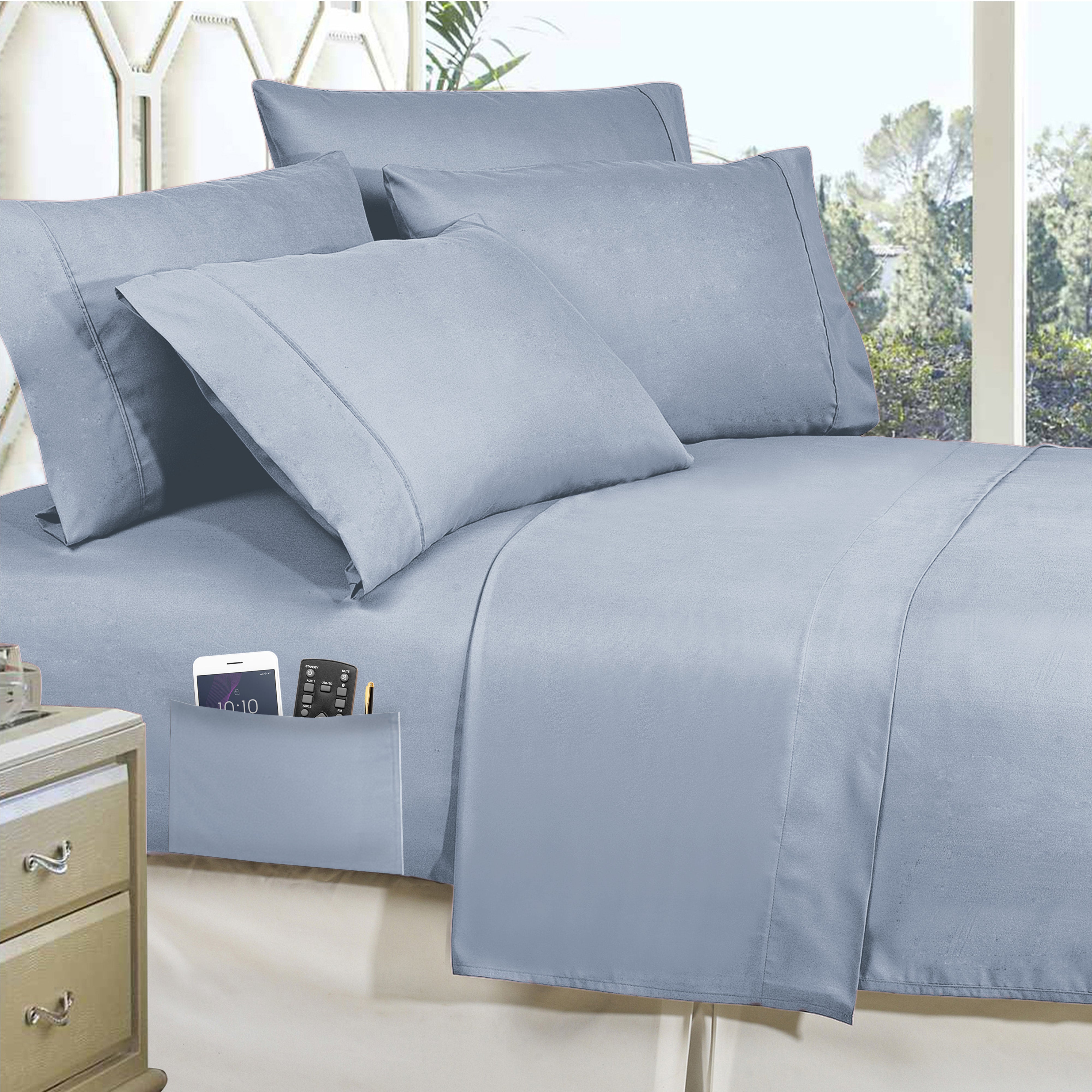 Everlaneas 8-Piece Lodge Plaid and Patch Reversible Comforter Set - Includes 4-Piece Sheet Set with Double Sided Storage Pockets