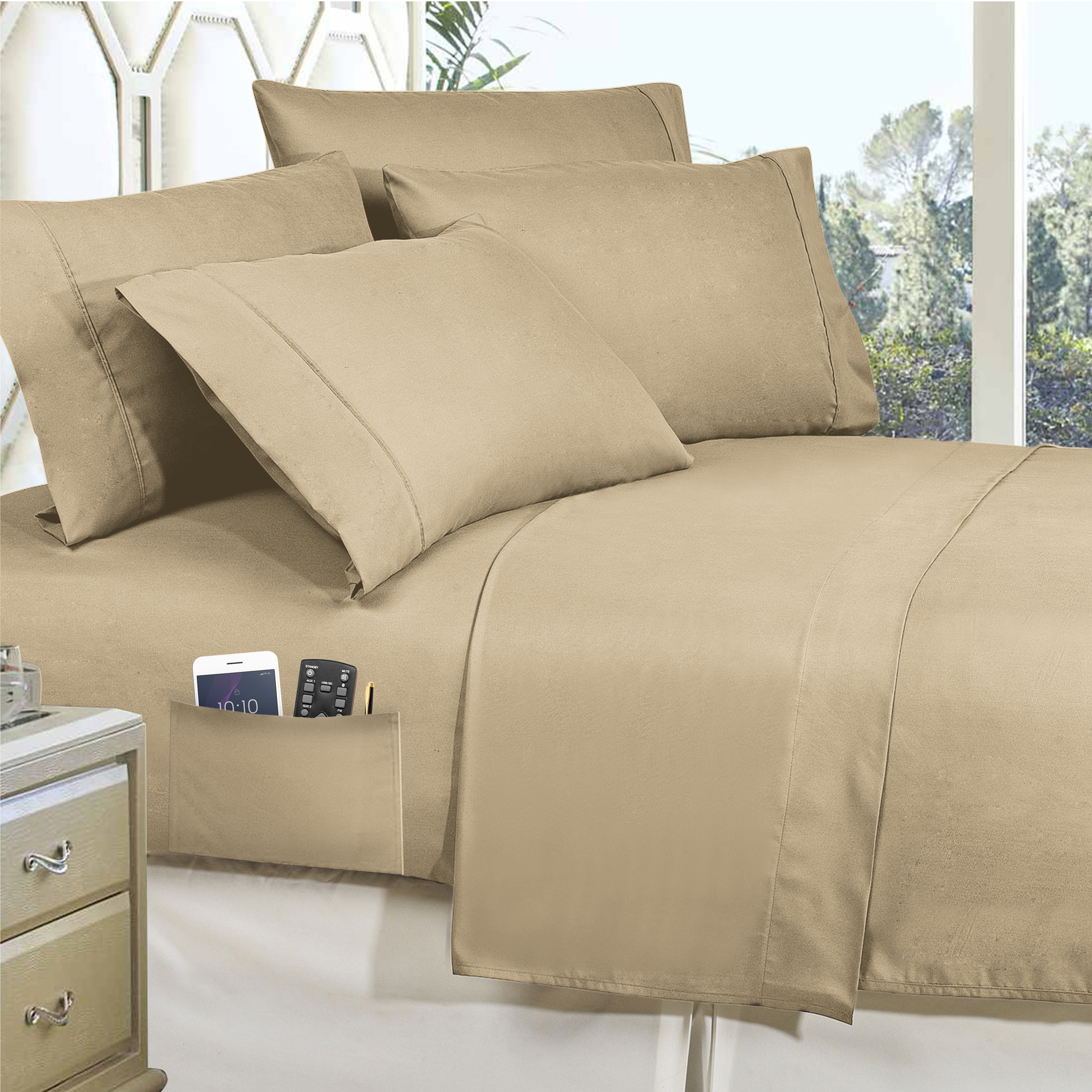 Everlaneas 8-Piece Lodge Plaid and Patch Reversible Comforter Set - Includes 4-Piece Sheet Set with Double Sided Storage Pockets