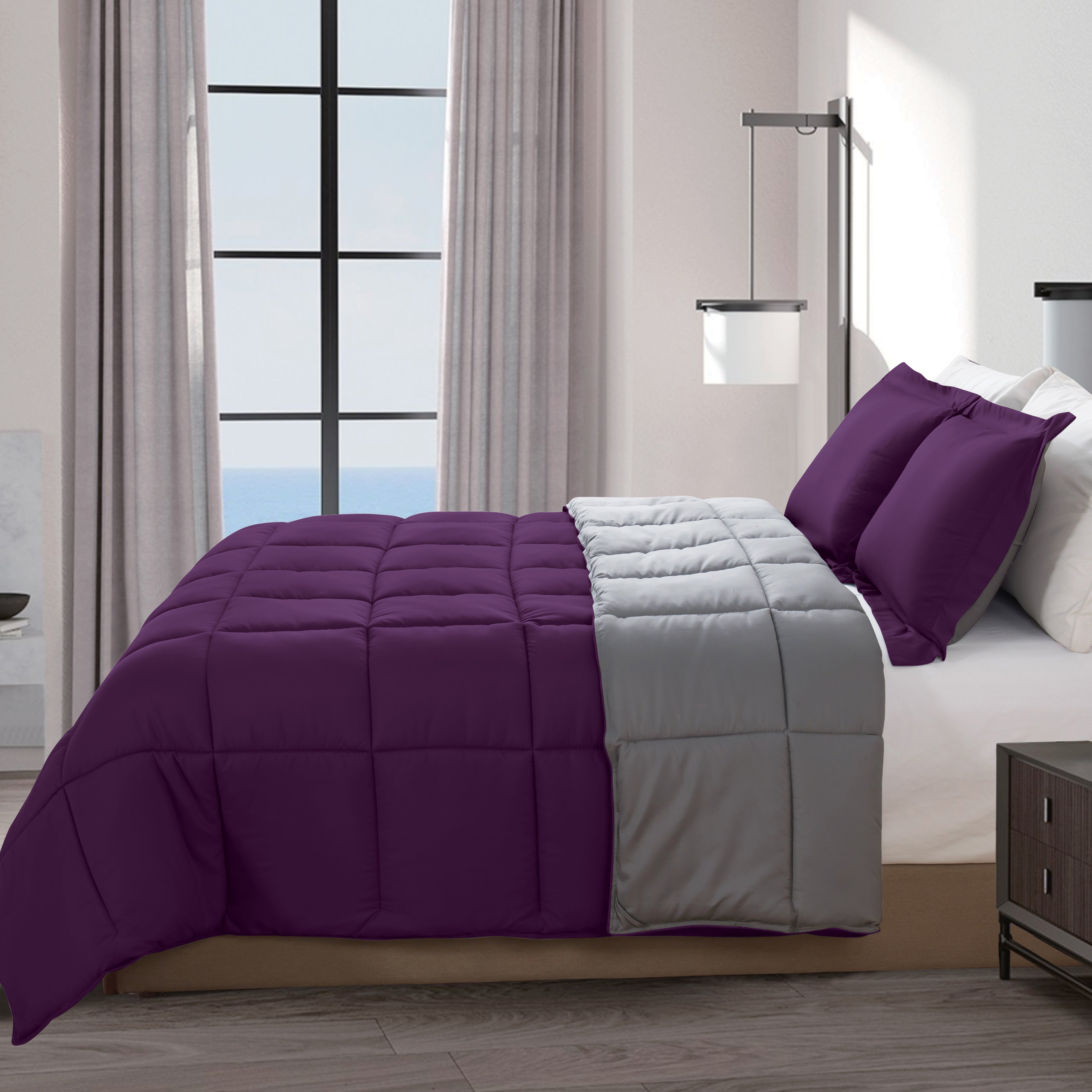 Everlaneas Reversible 3-Piece Box Stitched Comforter & Shams - Duvet Insert with 4 Corner Tabs