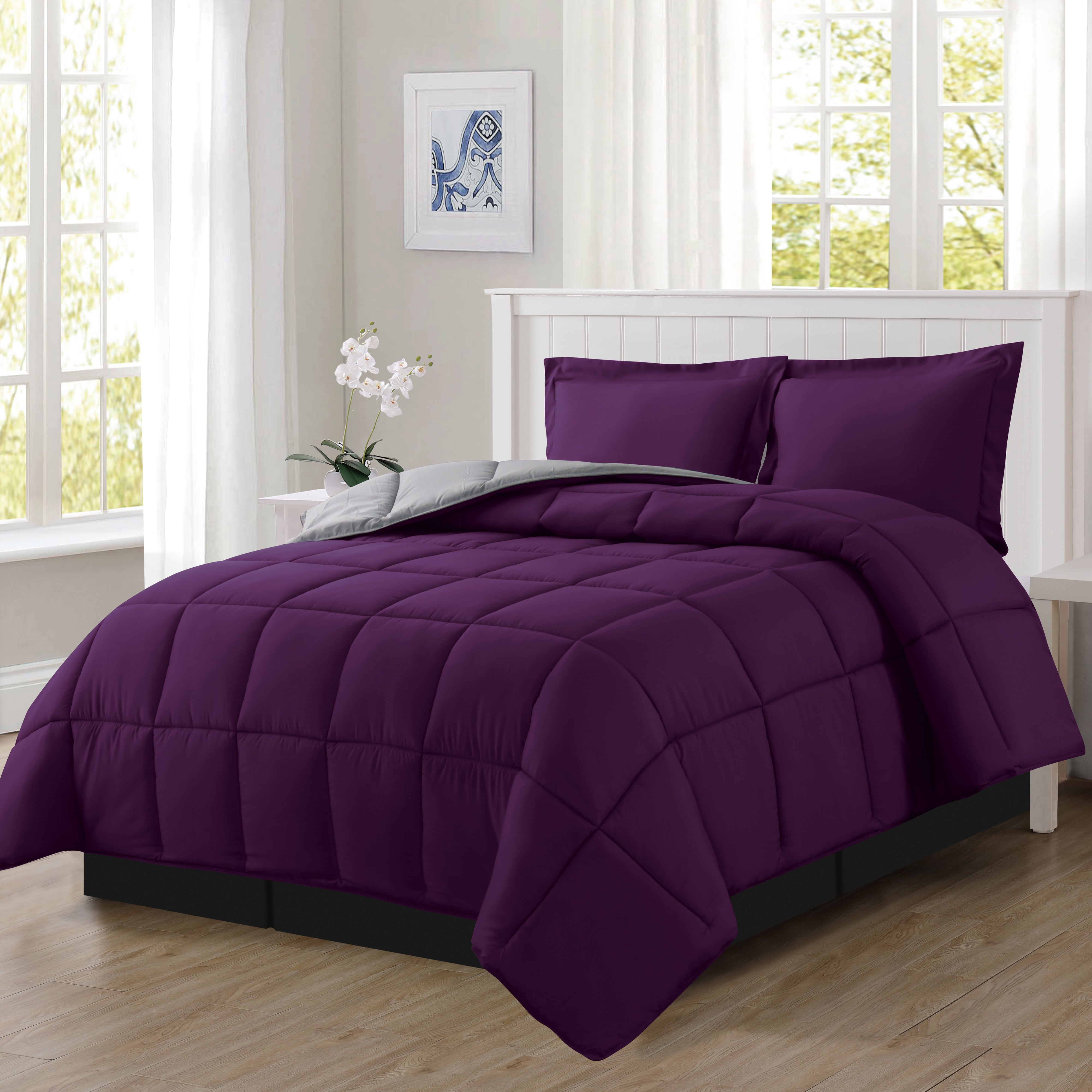 Everlaneas Reversible 3-Piece Box Stitched Comforter & Shams - Duvet Insert with 4 Corner Tabs