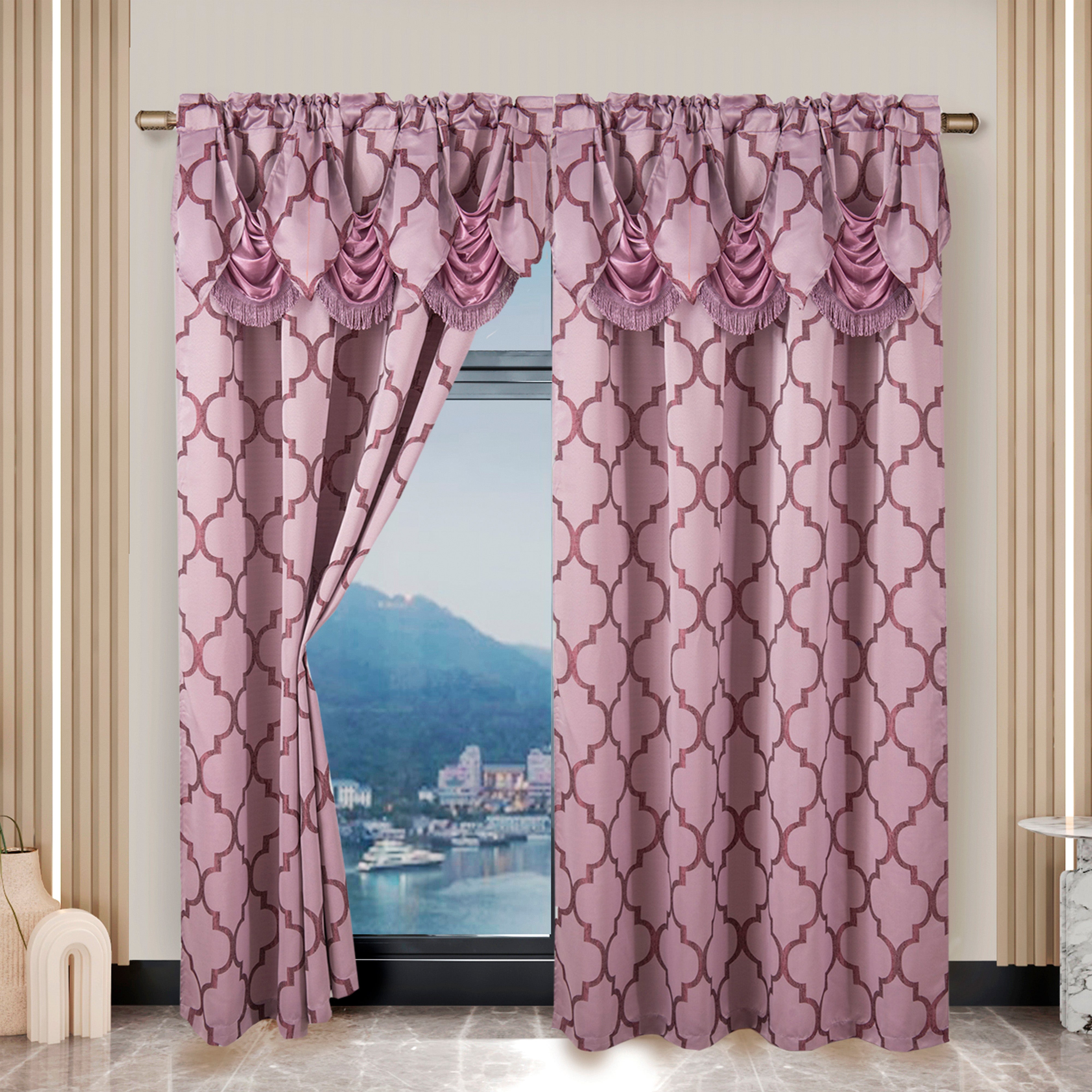 Everlaneas 2-Piece Quatrefoil - Moroccan Trellis Jacquard Look Curtain Panels- Attached Valance - 54" W x 84" L, Set of 2
