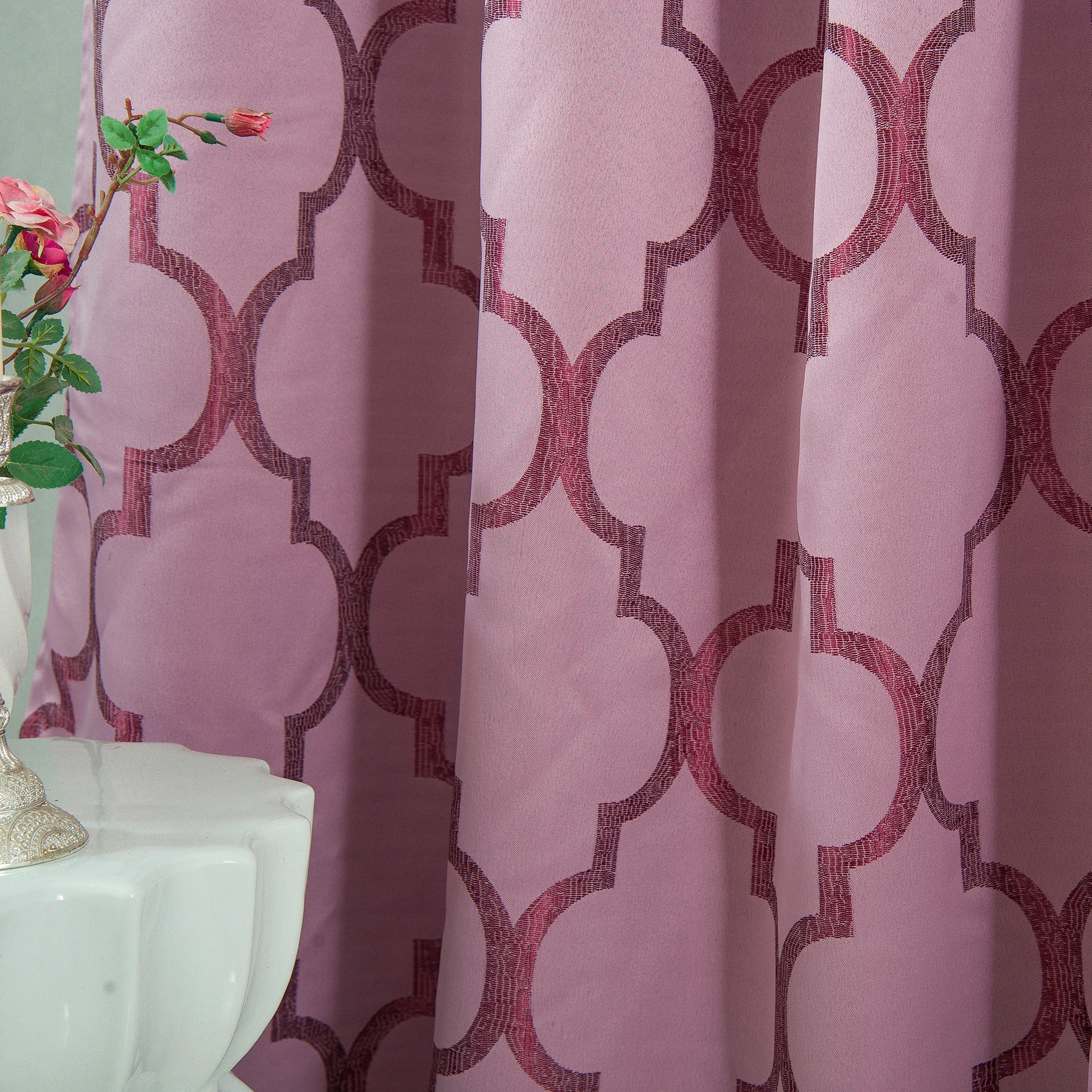 Everlaneas 2-Piece Quatrefoil - Moroccan Trellis Jacquard Look Curtain Panels- Attached Valance - 54" W x 84" L, Set of 2