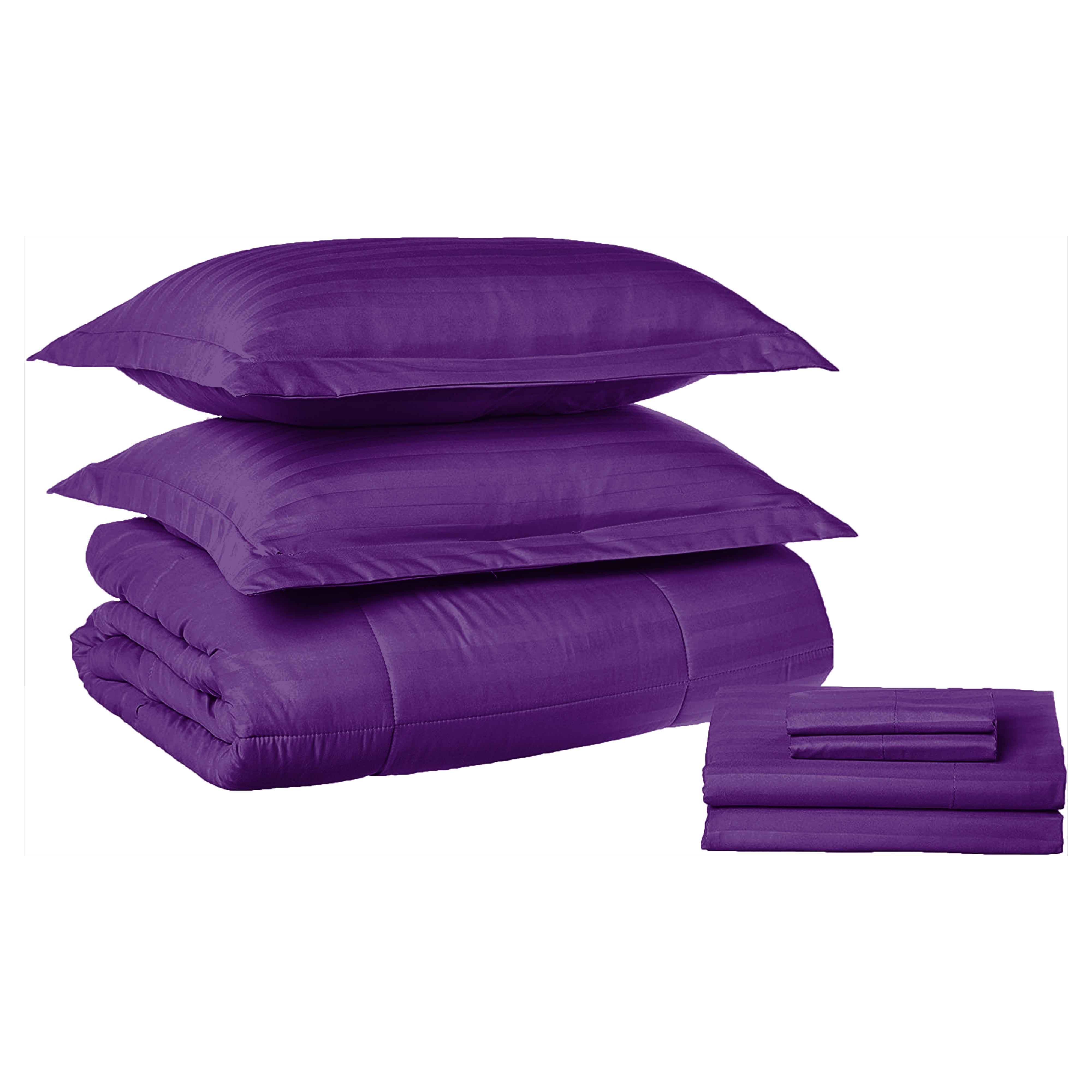 Everlaneas 8-Piece Dobby Stripe Comforter Set - Includes 4-Piece Sheet Set with Double Sided Storage Pockets