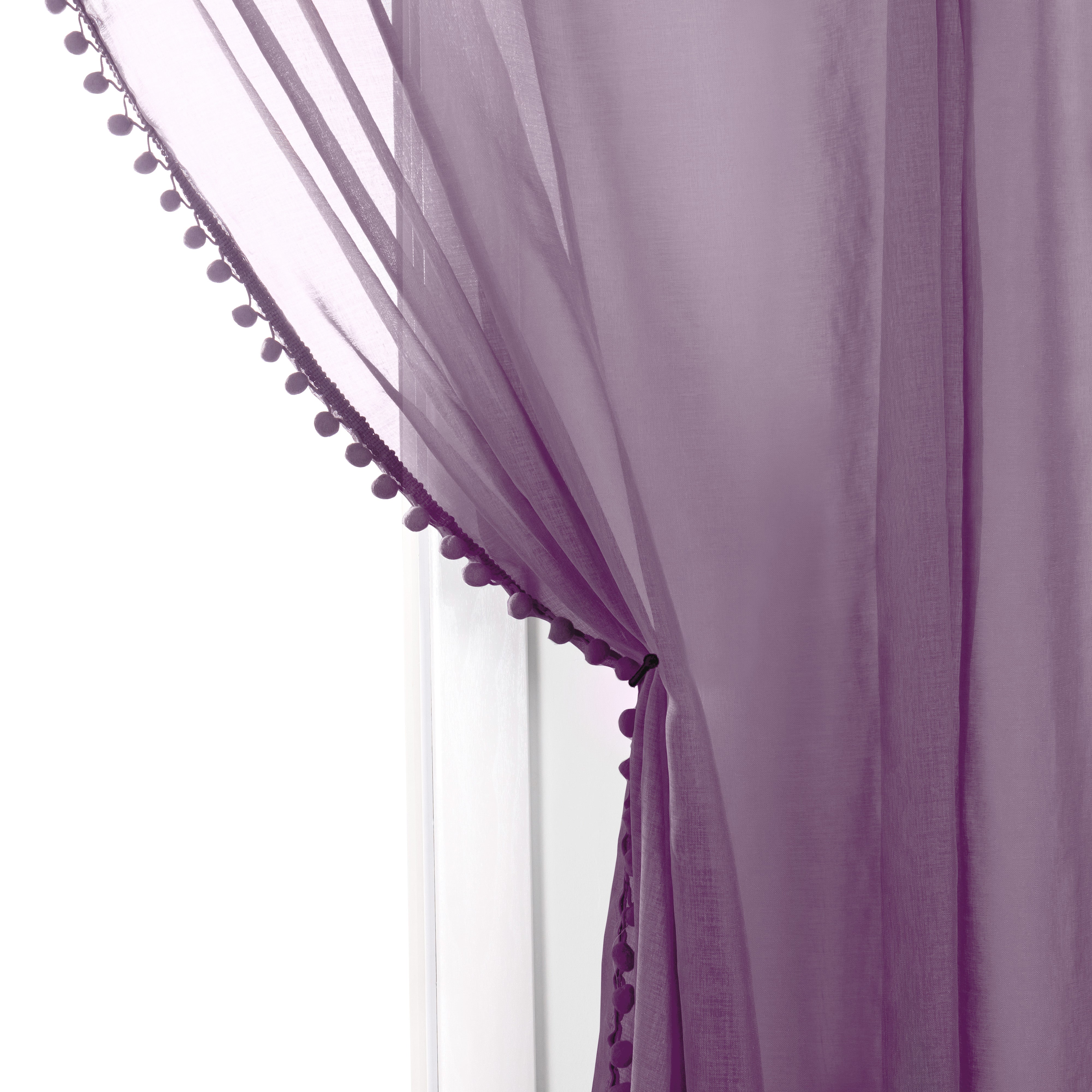 Everlaneas Set of 2 Pom Pom Tasseled Sheer Curtain - Rod Pocket